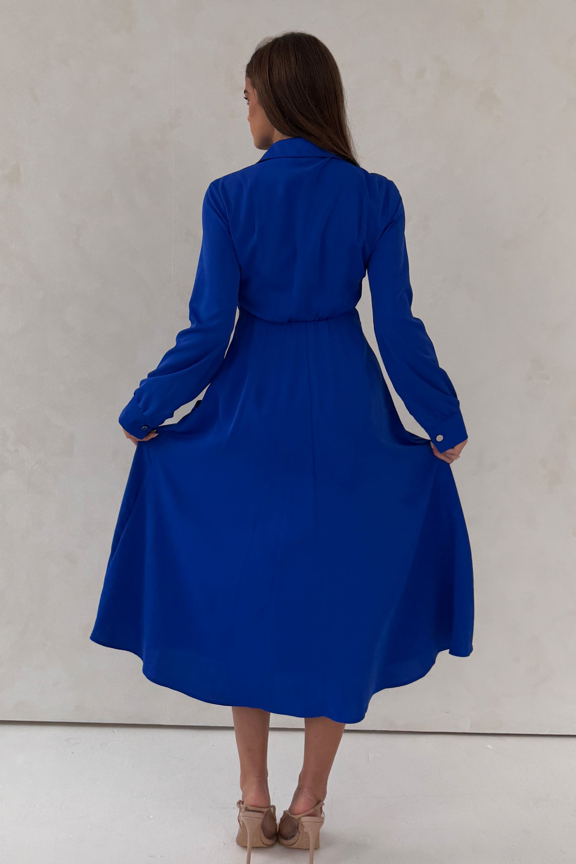 Marilyn Asymmetric Button Detail Midi dress Cobalt