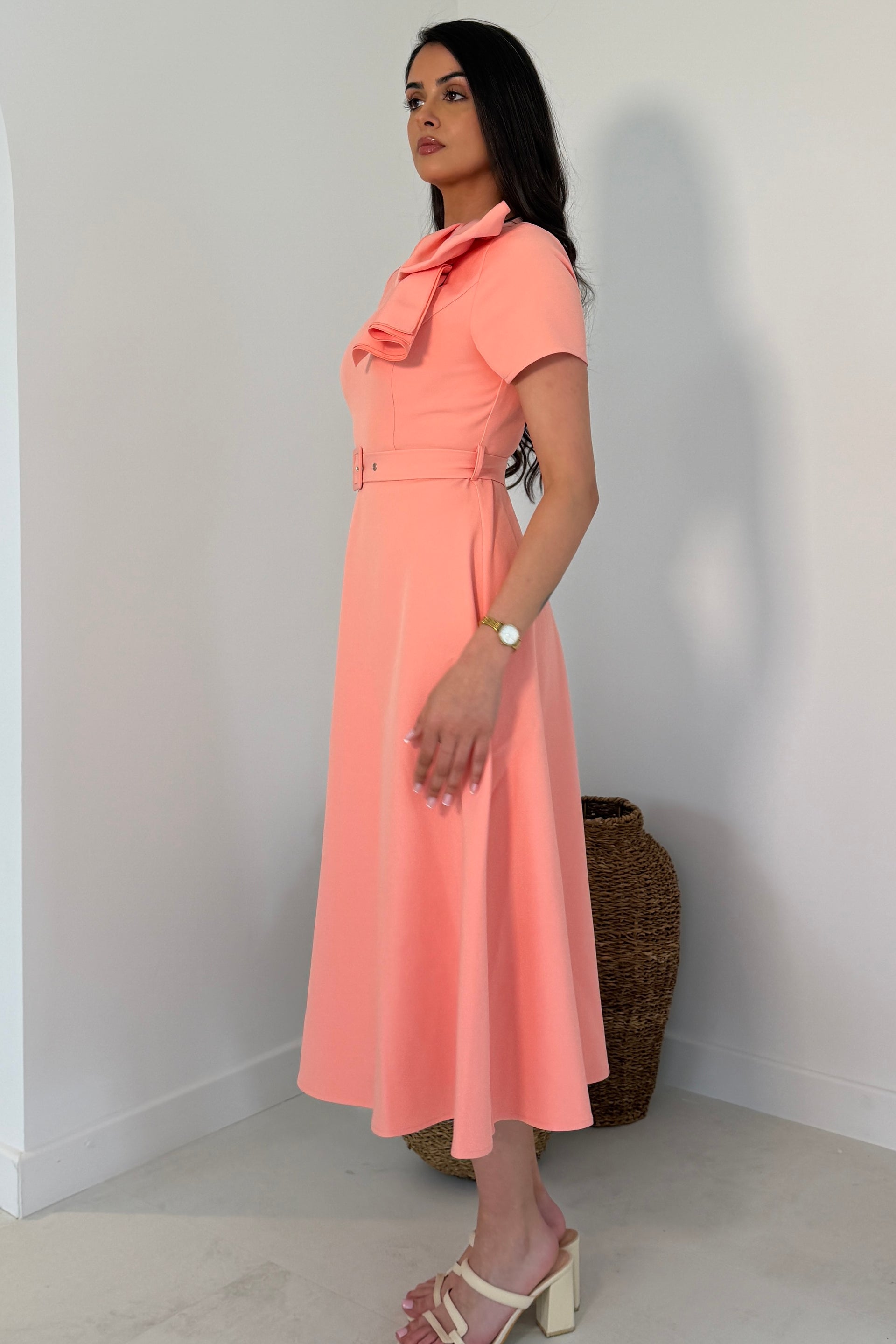 Sorelle Belted Midi Dress Peach