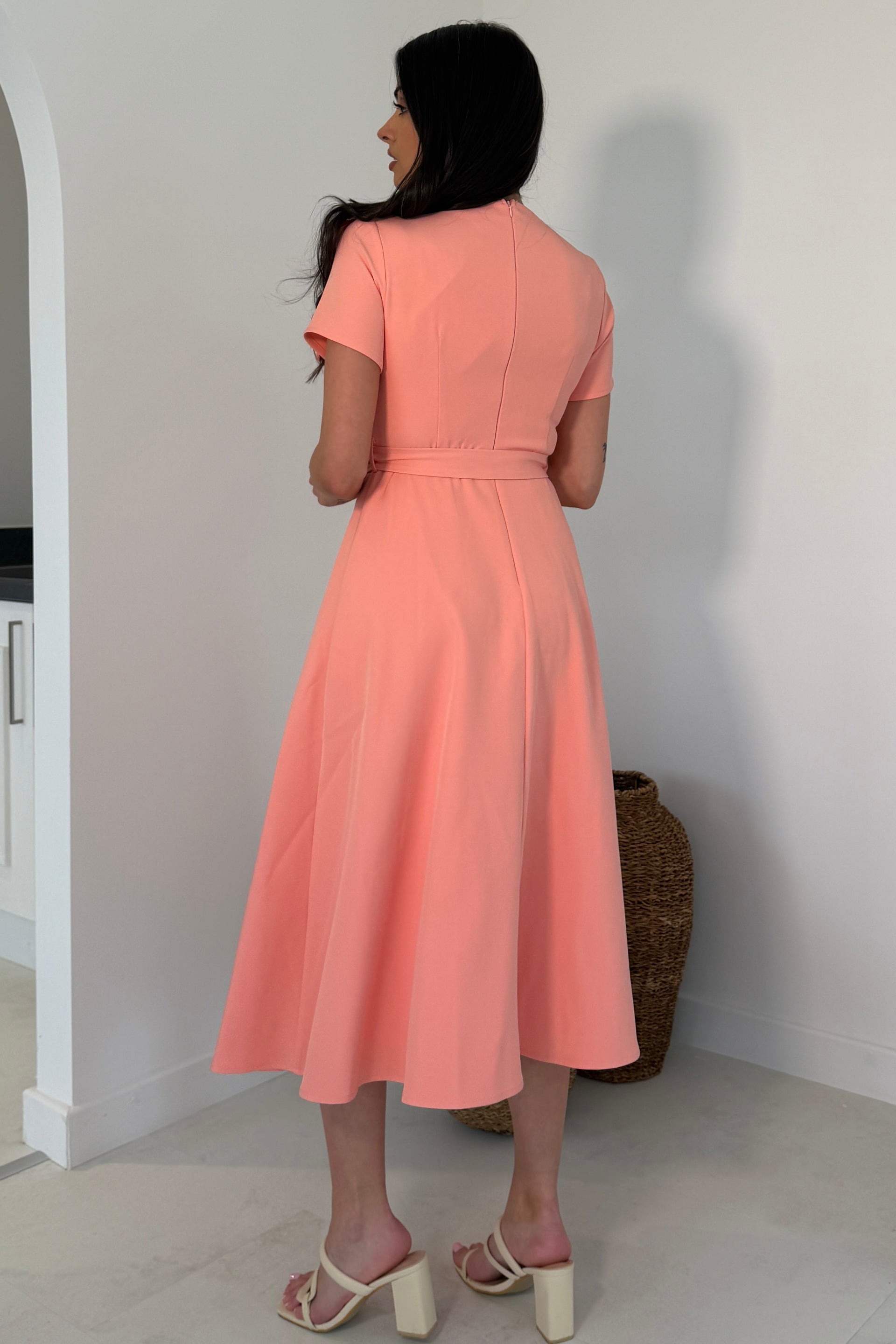 Sorelle Belted Midi Dress Peach