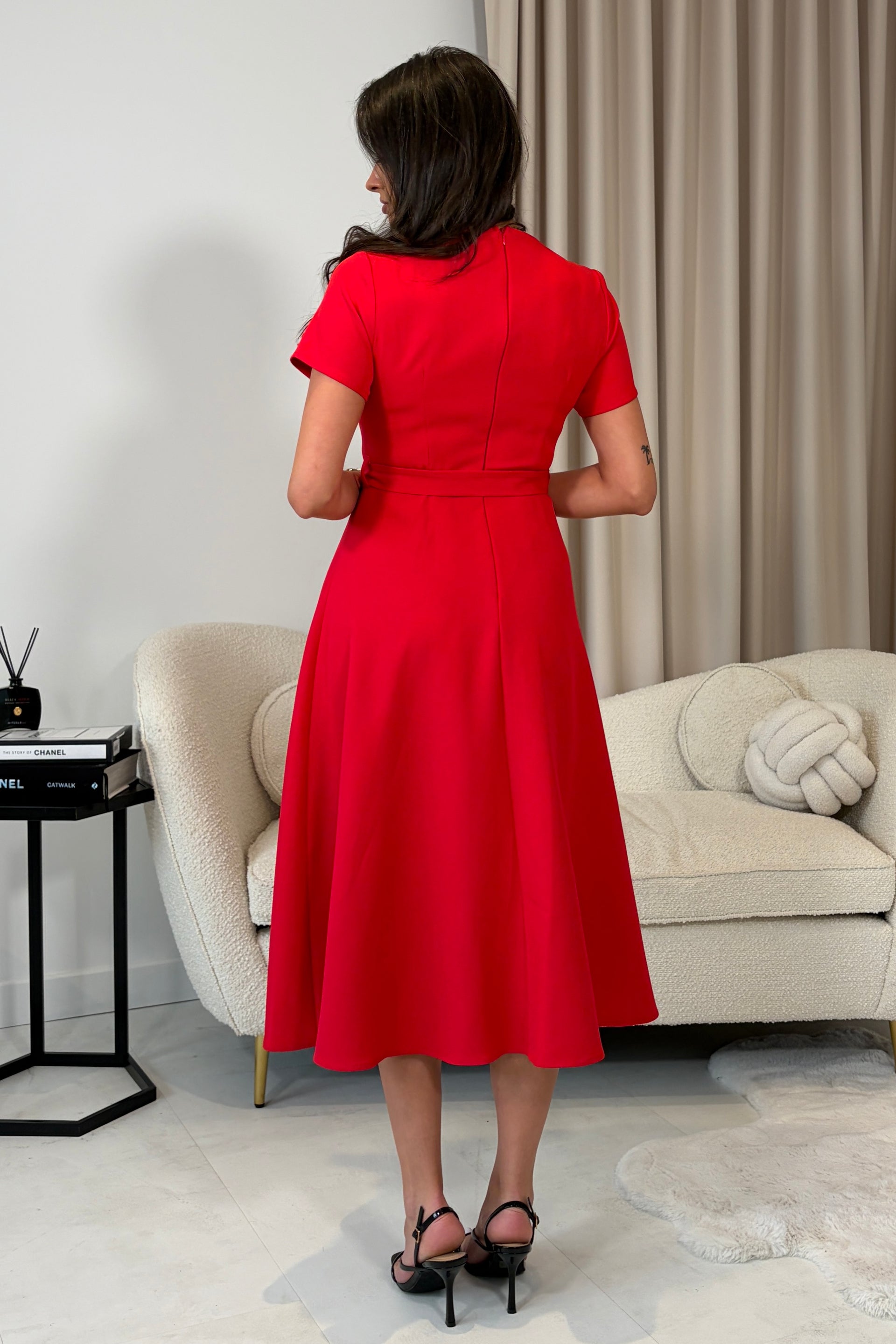 Sorelle Belted Midi Dress Red