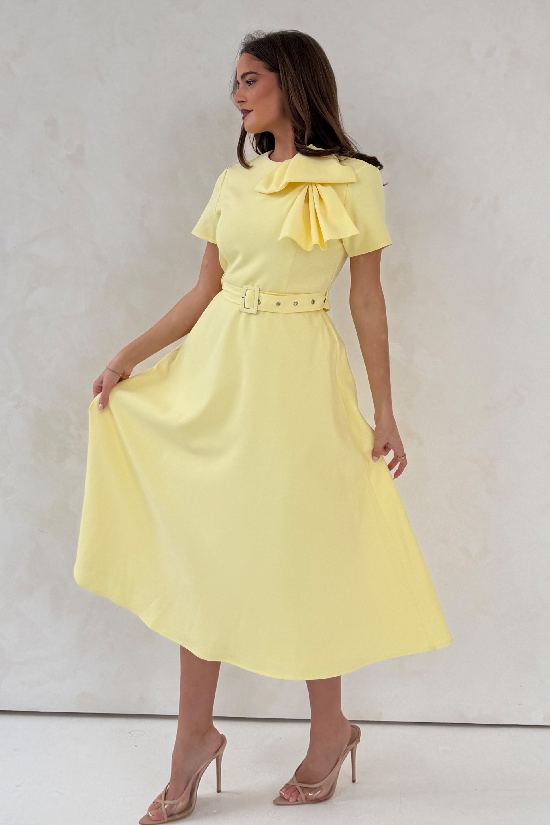Sorelle Belted Midi Dress Yellow