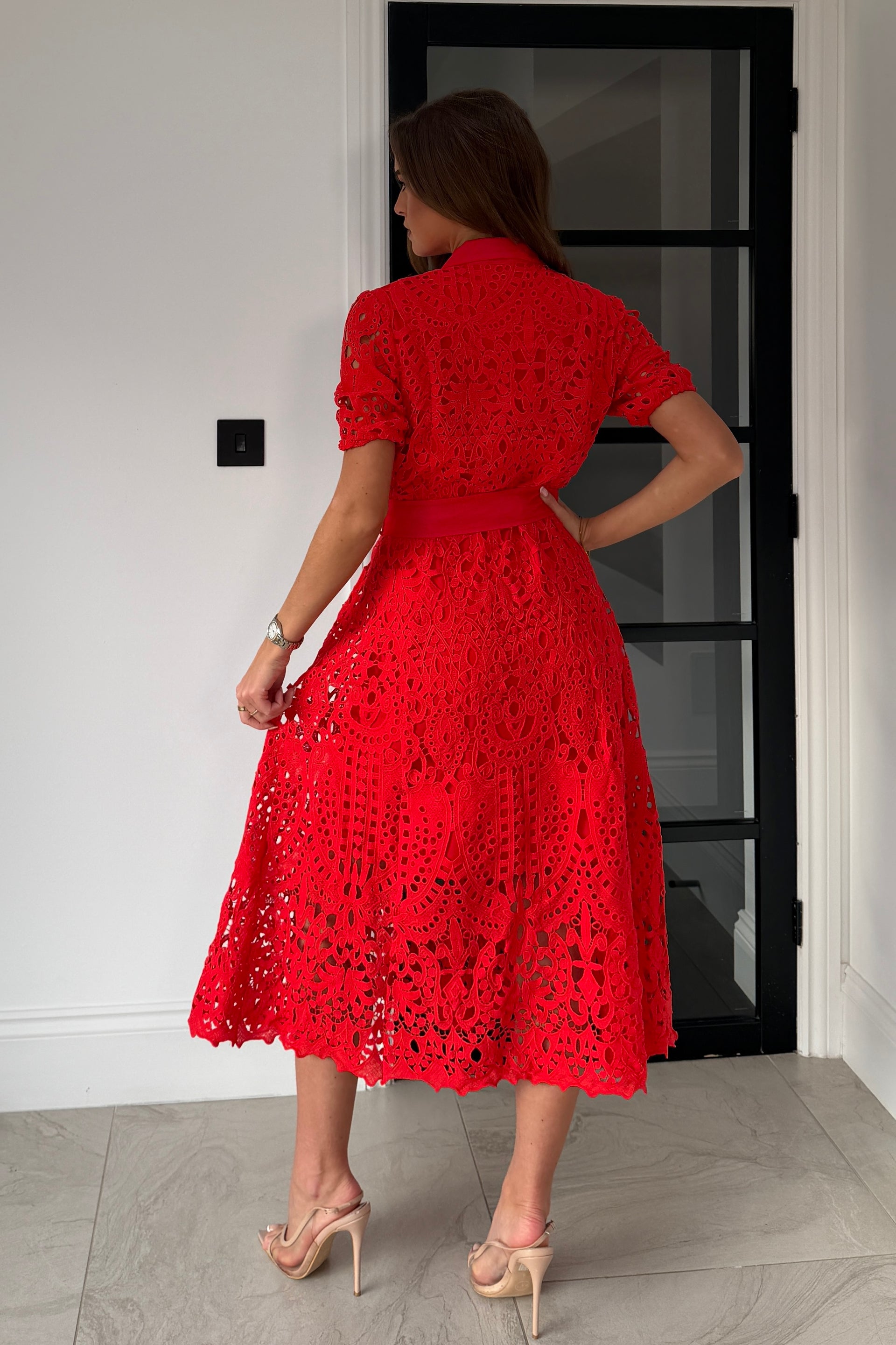 Meadow Short Sleeve Midi Dress Red  Girl In Mind