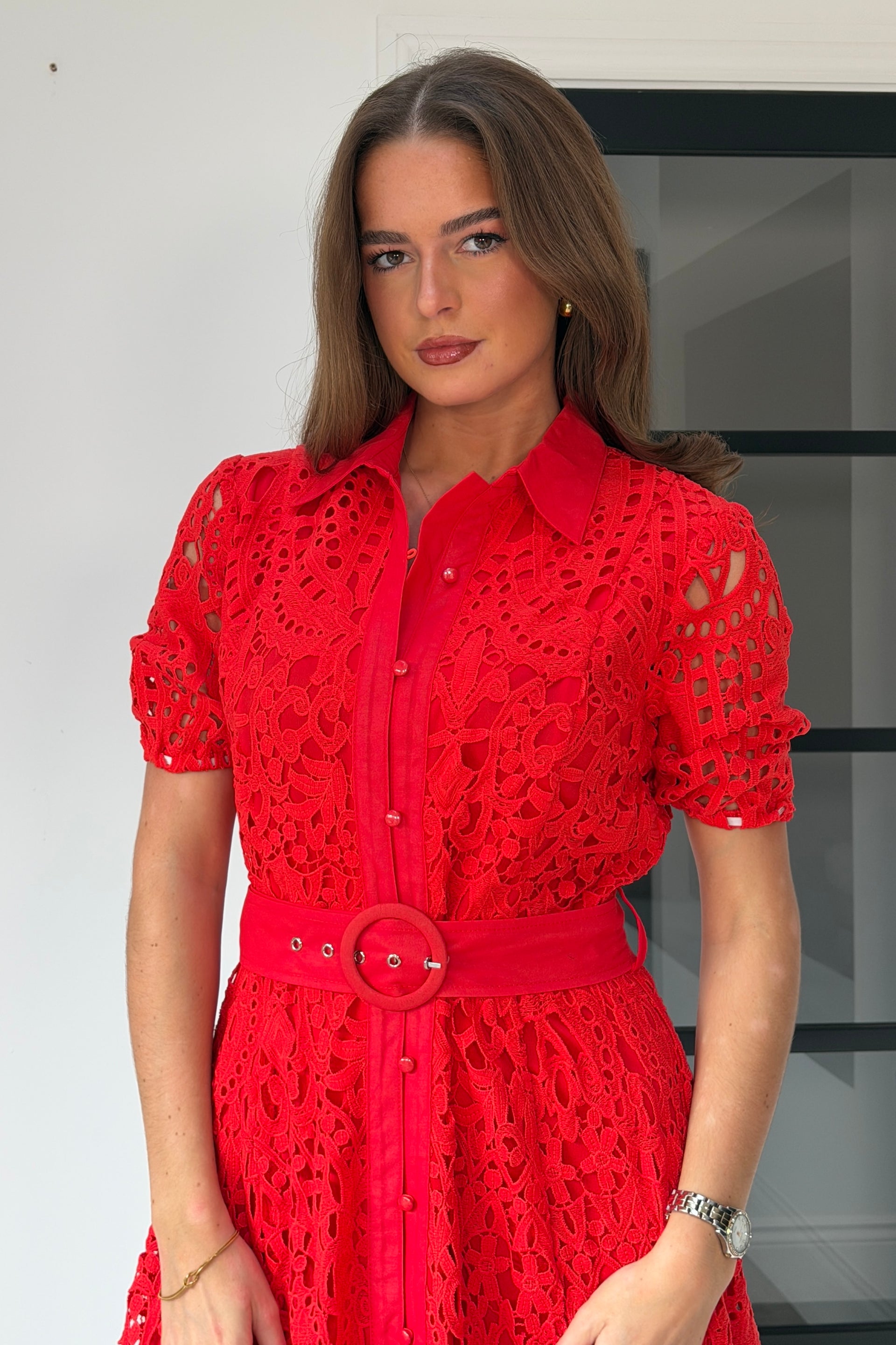 short red dress with sleeves Meadow Short Sleeve Midi Dress Red – Girl In Mind