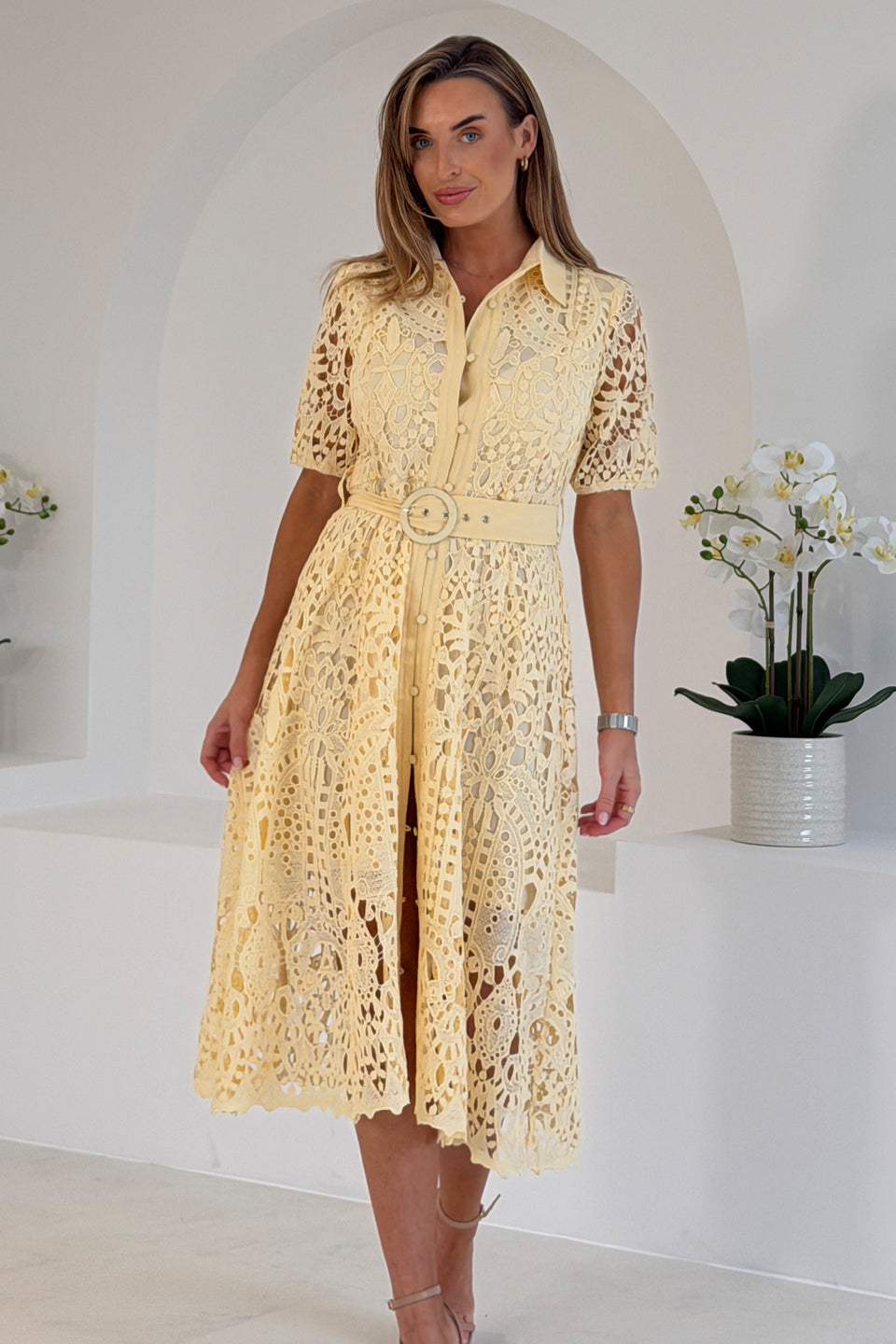 Meadow Short sleeve midi dress Yellow