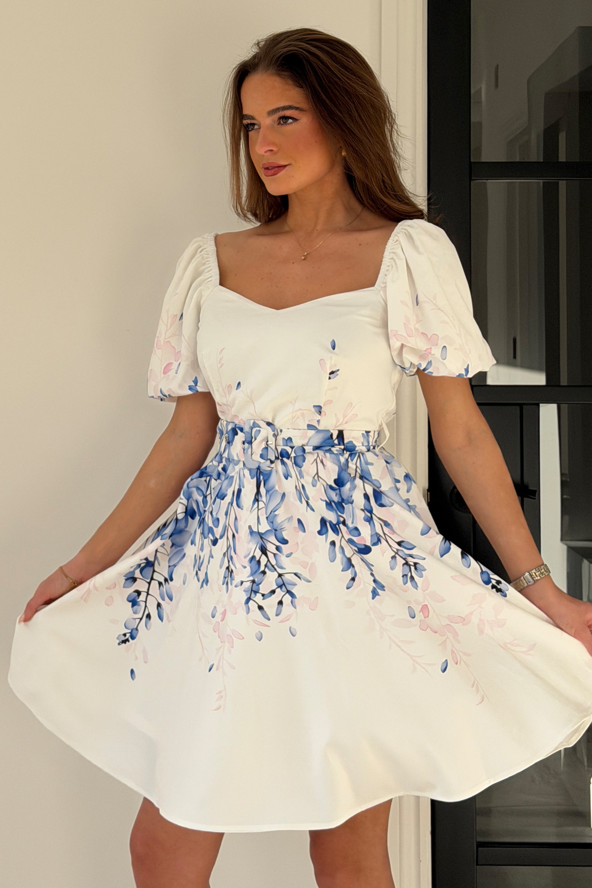 Shannon Puff Sleeve Mini Dress Blue