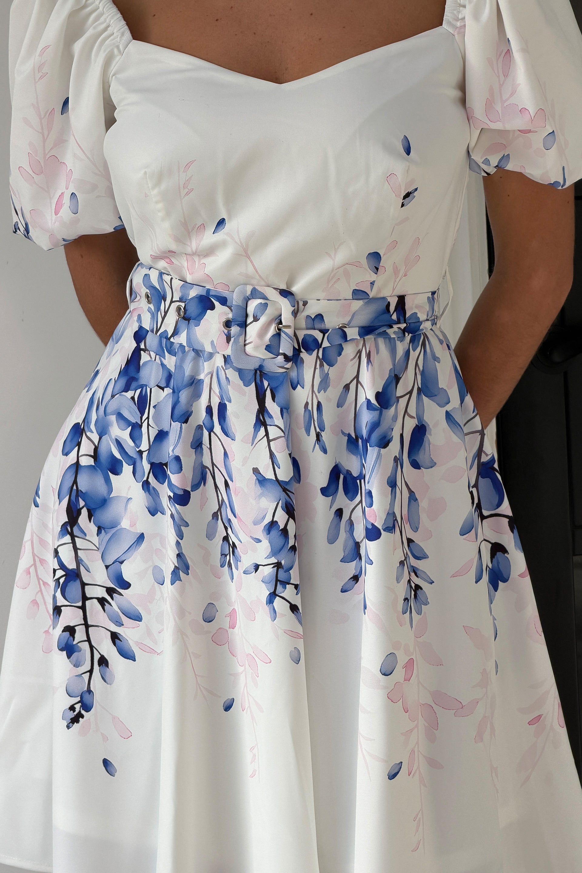 Shannon Puff Sleeve Mini Dress Blue