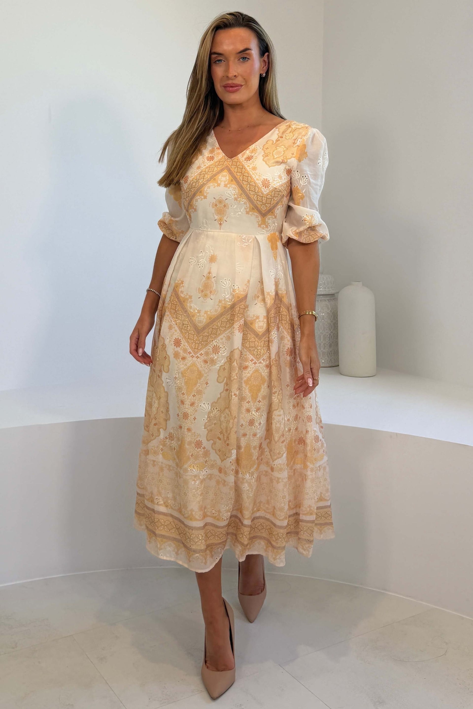 Marie V Neck Print Maxi Dress Yellow