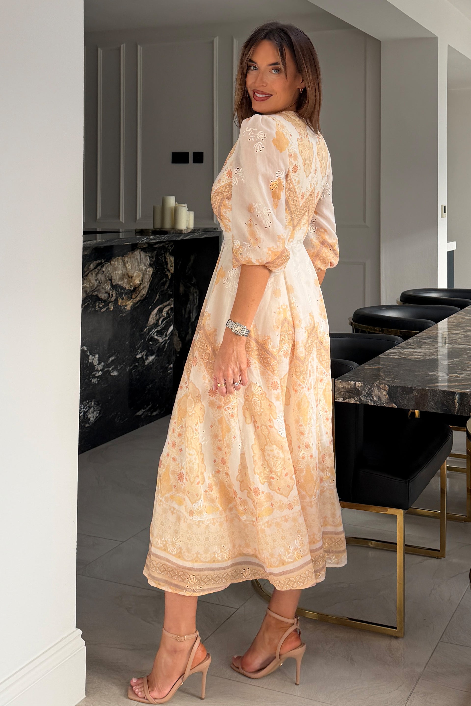 Marie V Neck Print Maxi Dress Yellow