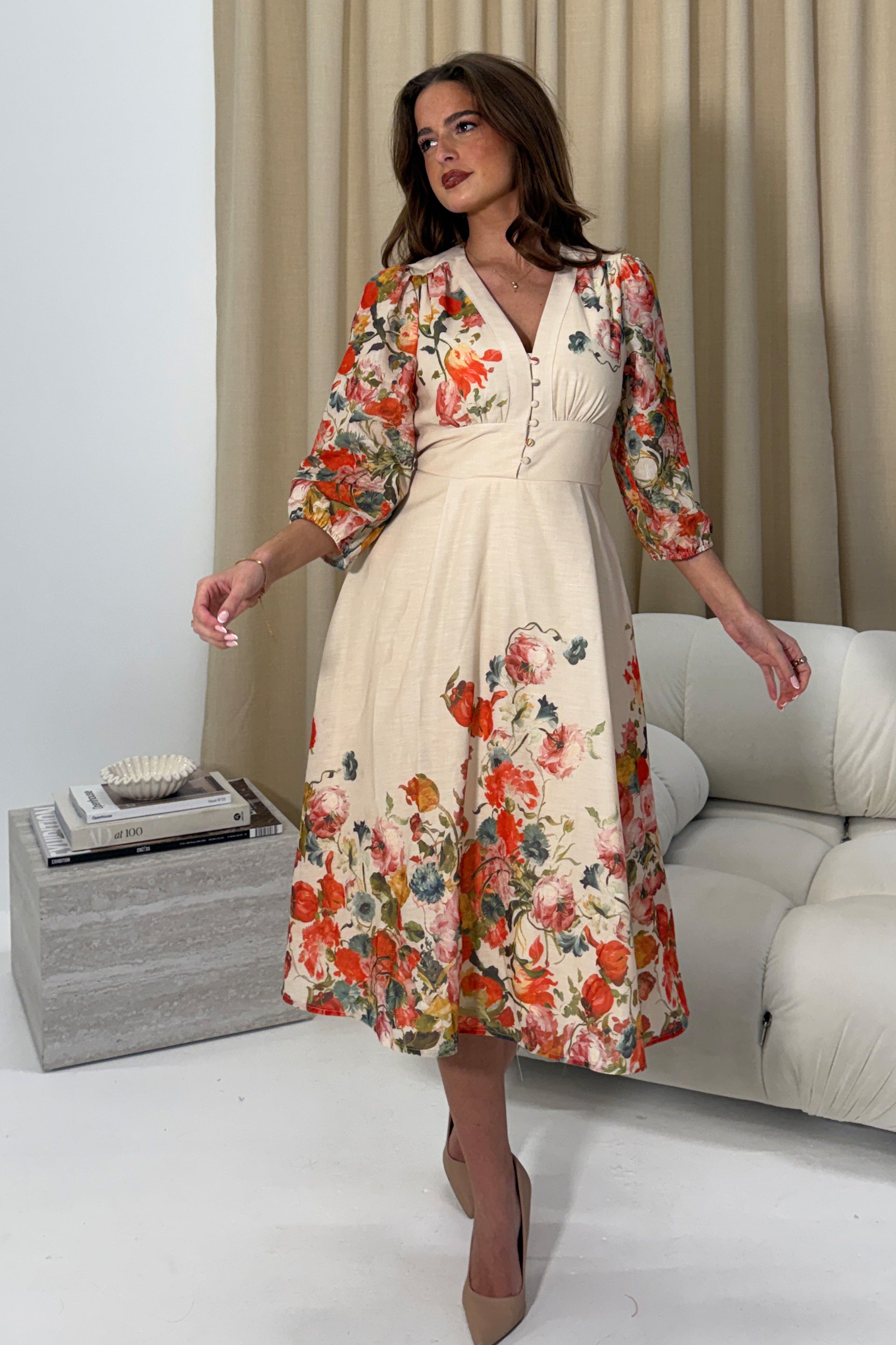 Salma Long Sleeve Midi Dress Print