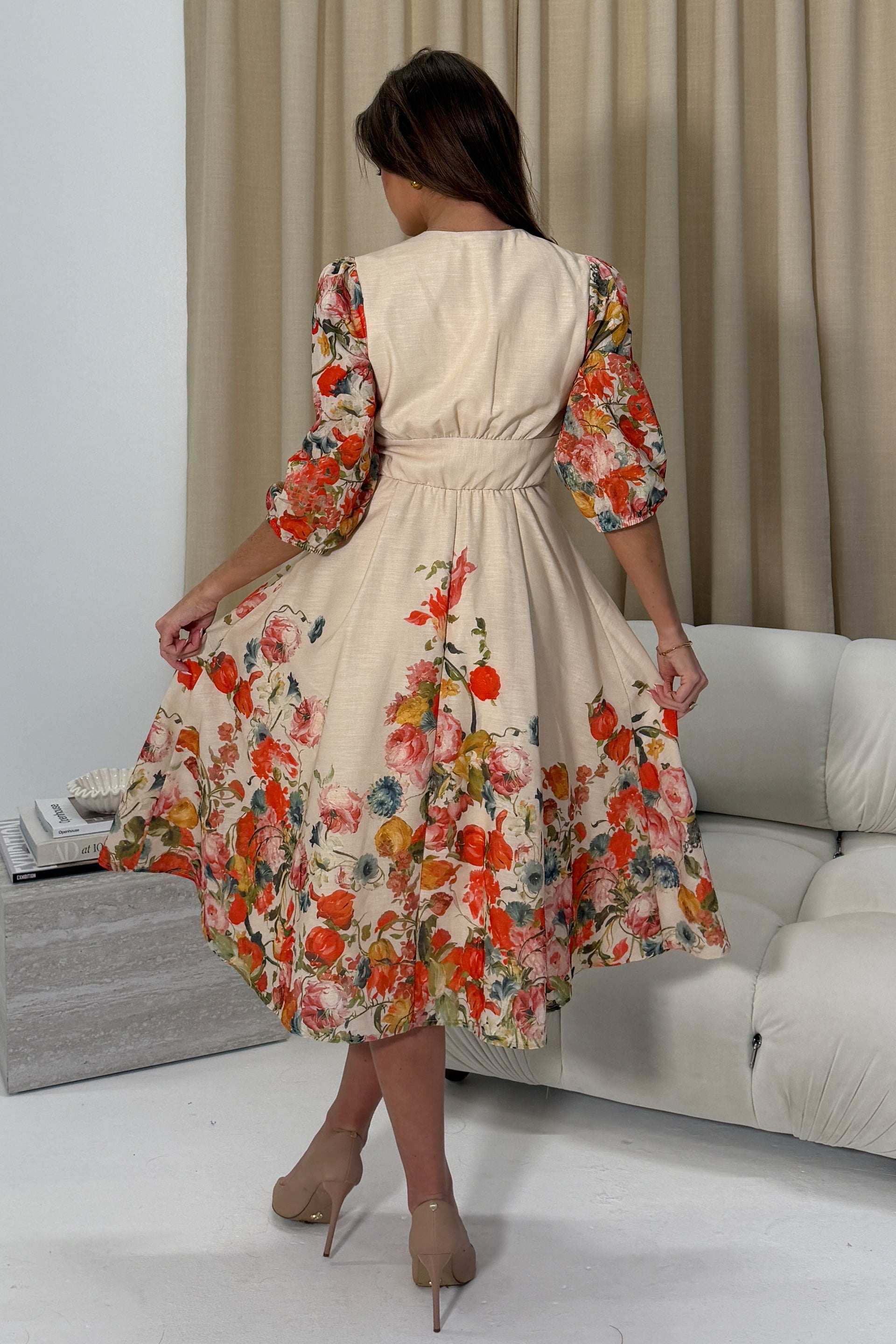Salma Long Sleeve Midi Dress Print