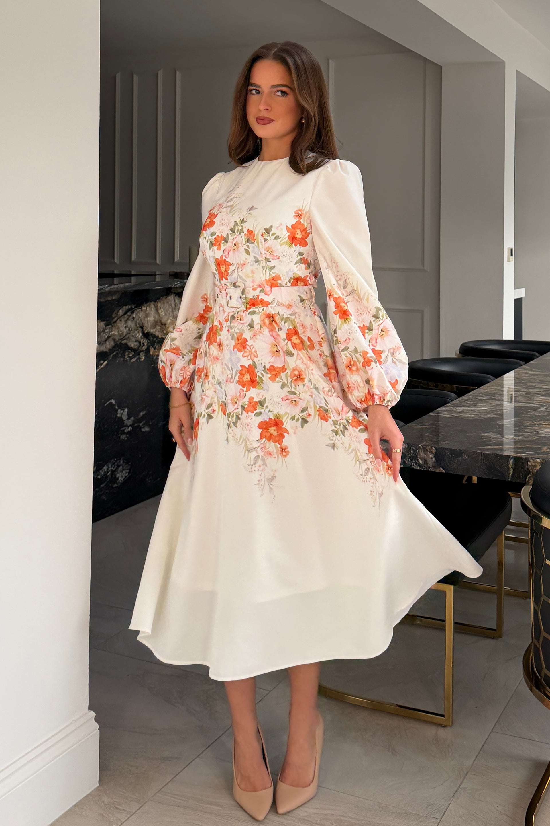 Joelle Floral Long Sleeve Midi Dress – Girl In Mind
