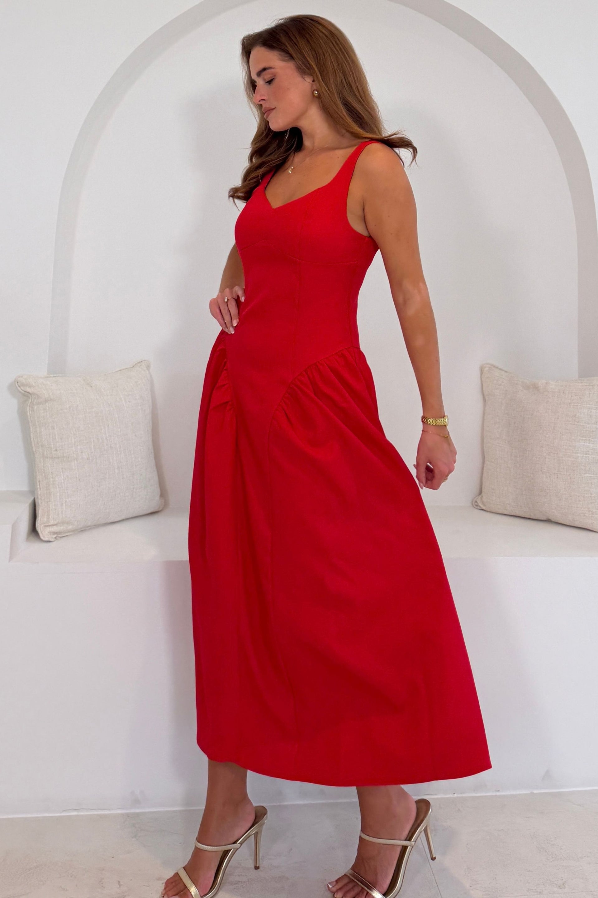 Autumn Strappy Maxi Dress Red