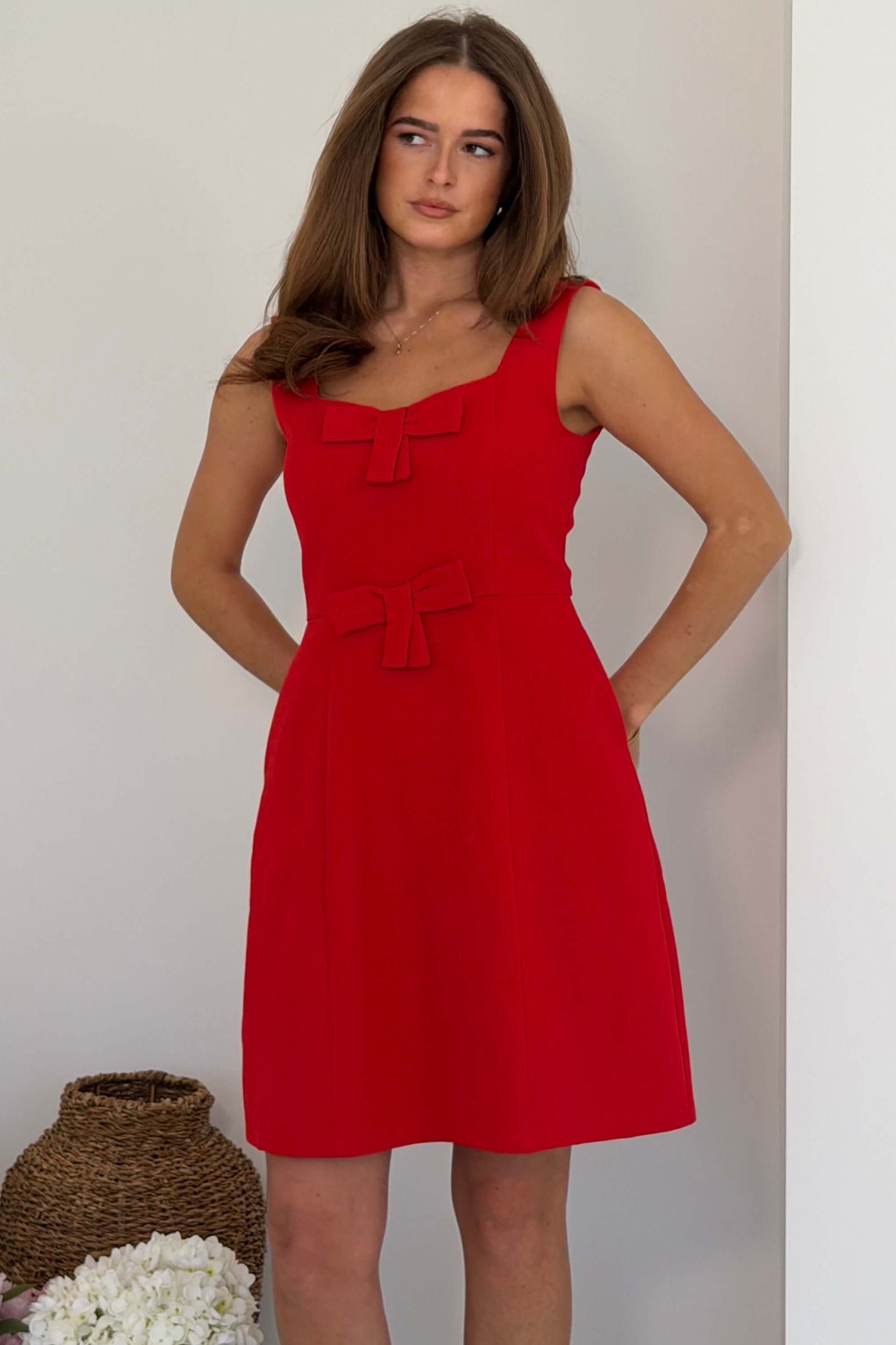 Nola Bow Mini Dress Red
