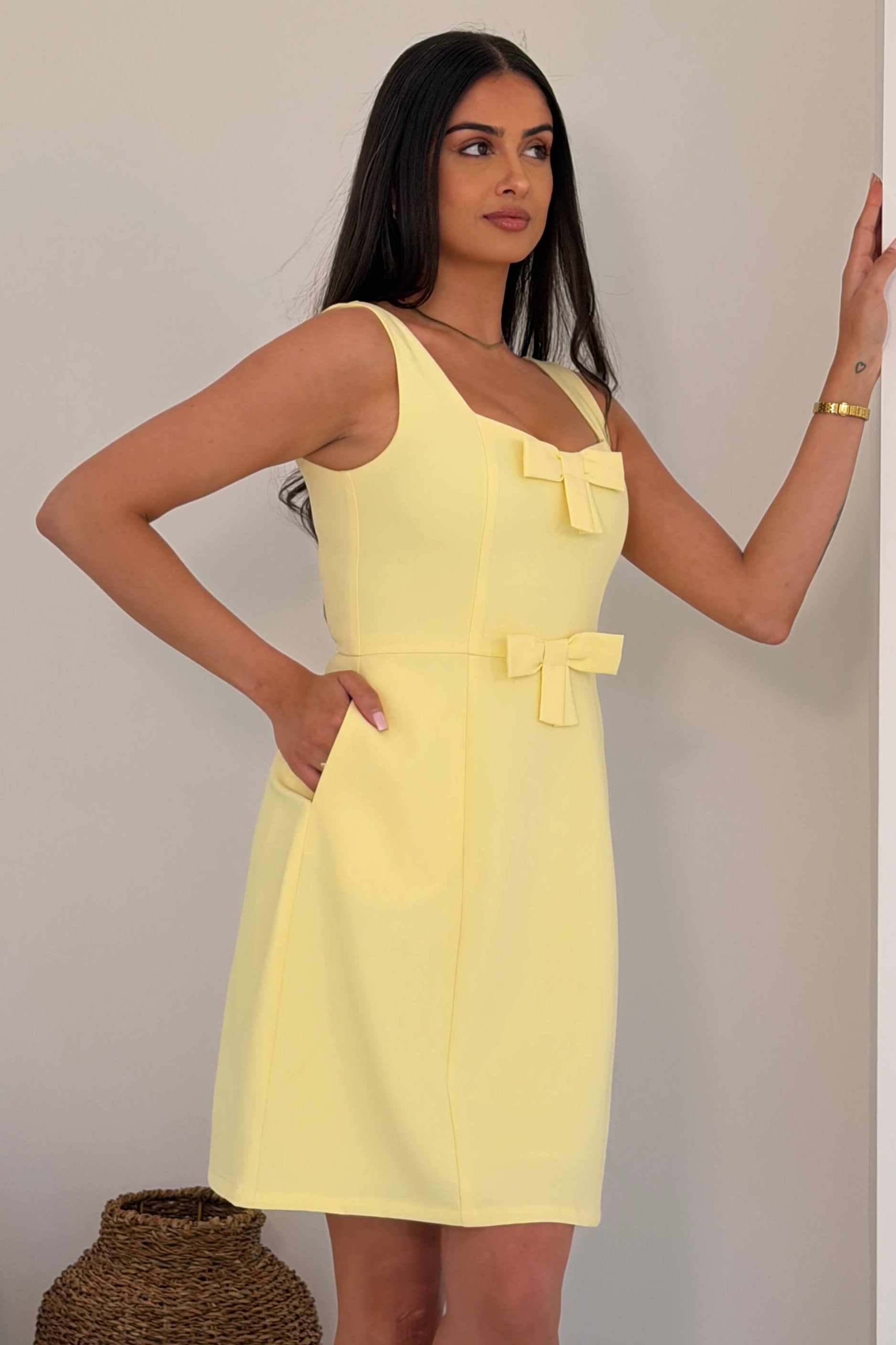 Nola Bow Mini Dress Yellow