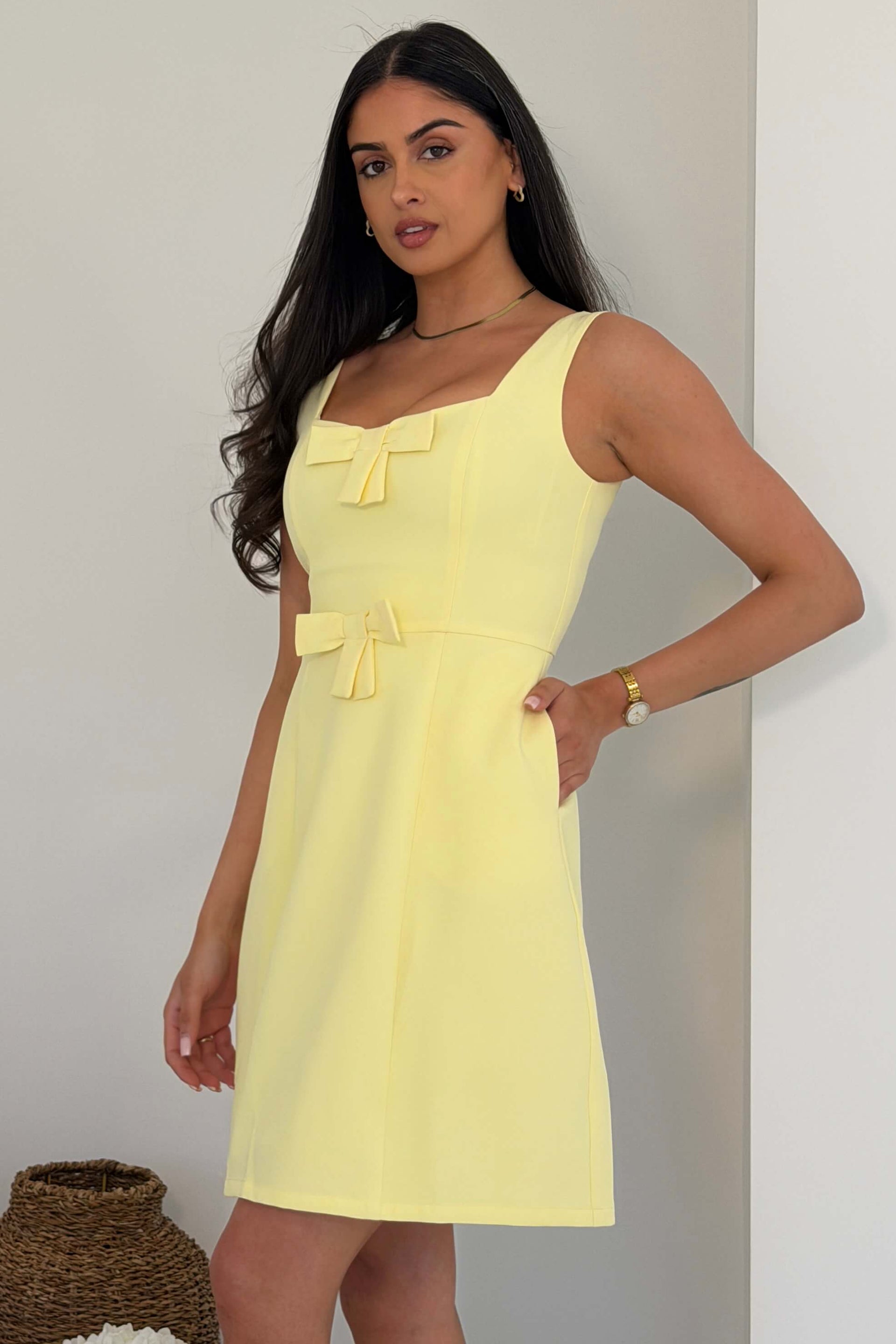 Nola Bow Mini Dress Yellow