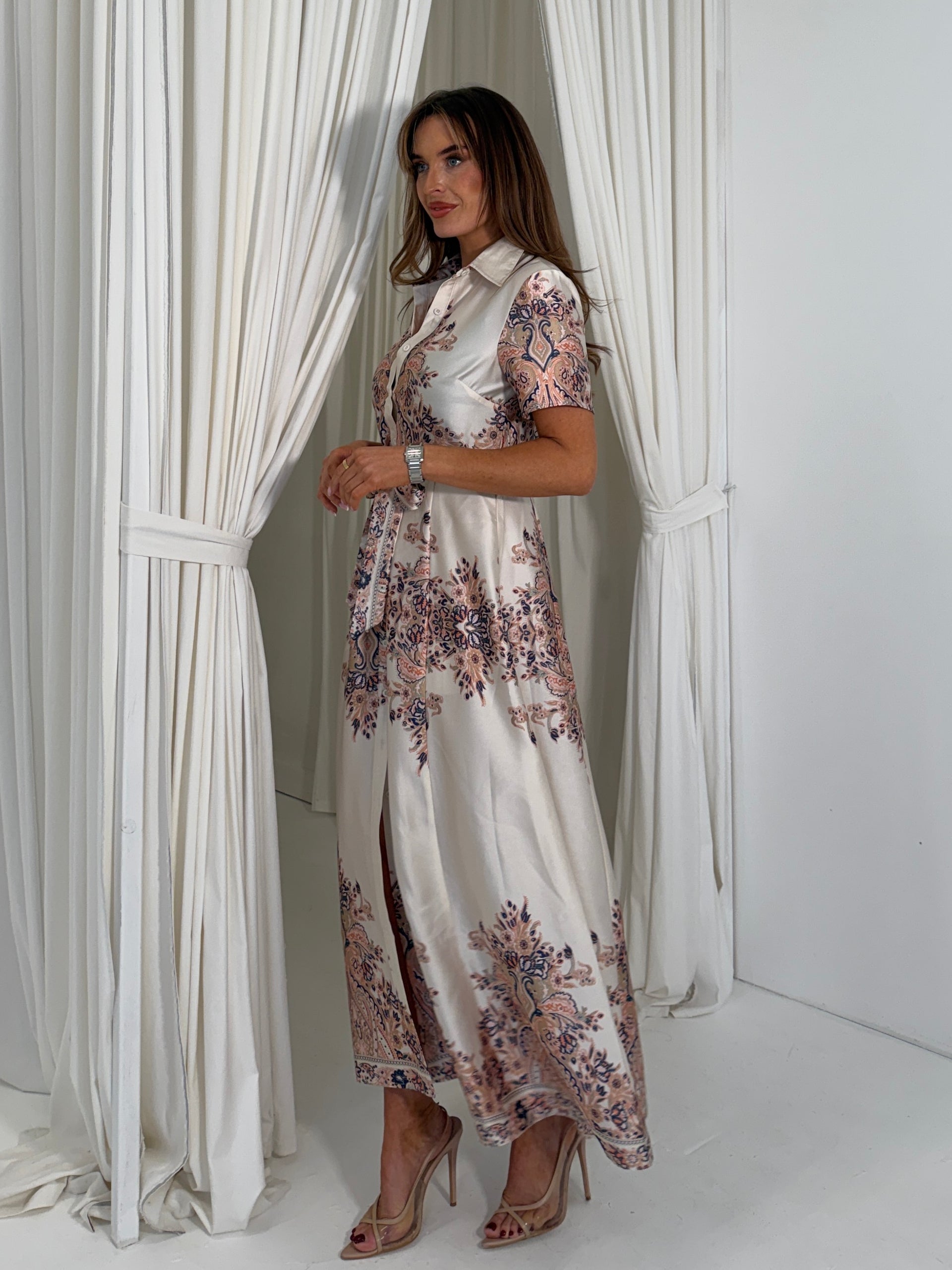 Aurora Paisly Print Midi Shirt Dress