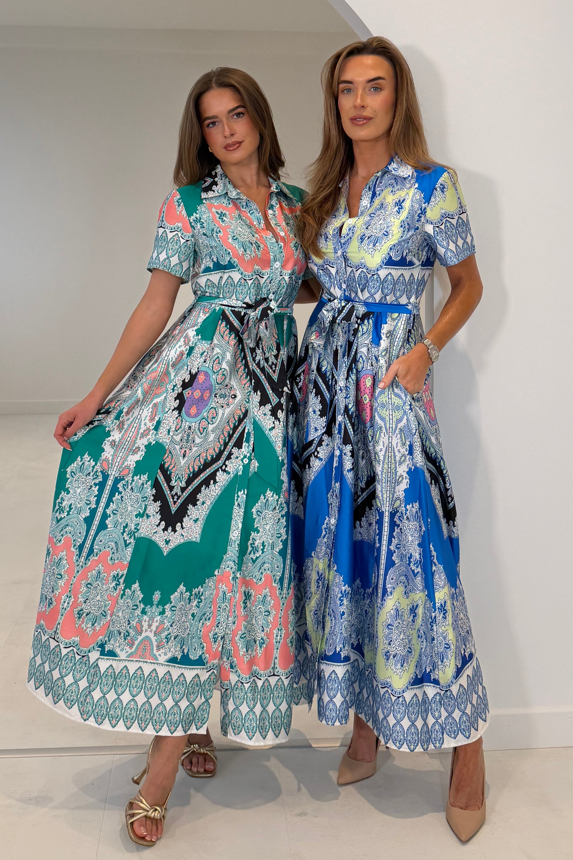 Aurora Paisly Print Midi Shirt Dress  Blue