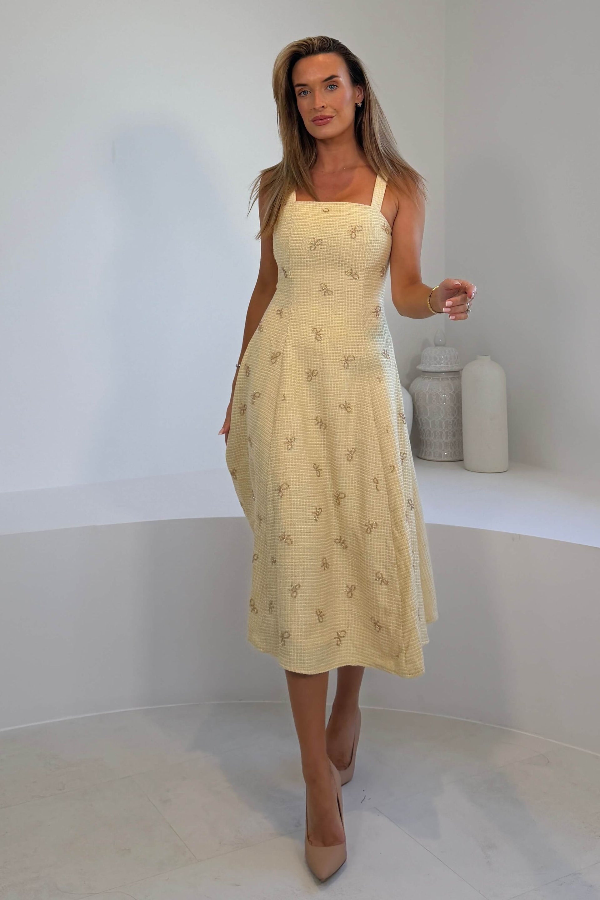 Lyra Beaded Square Neck Maxi Dress Yellow