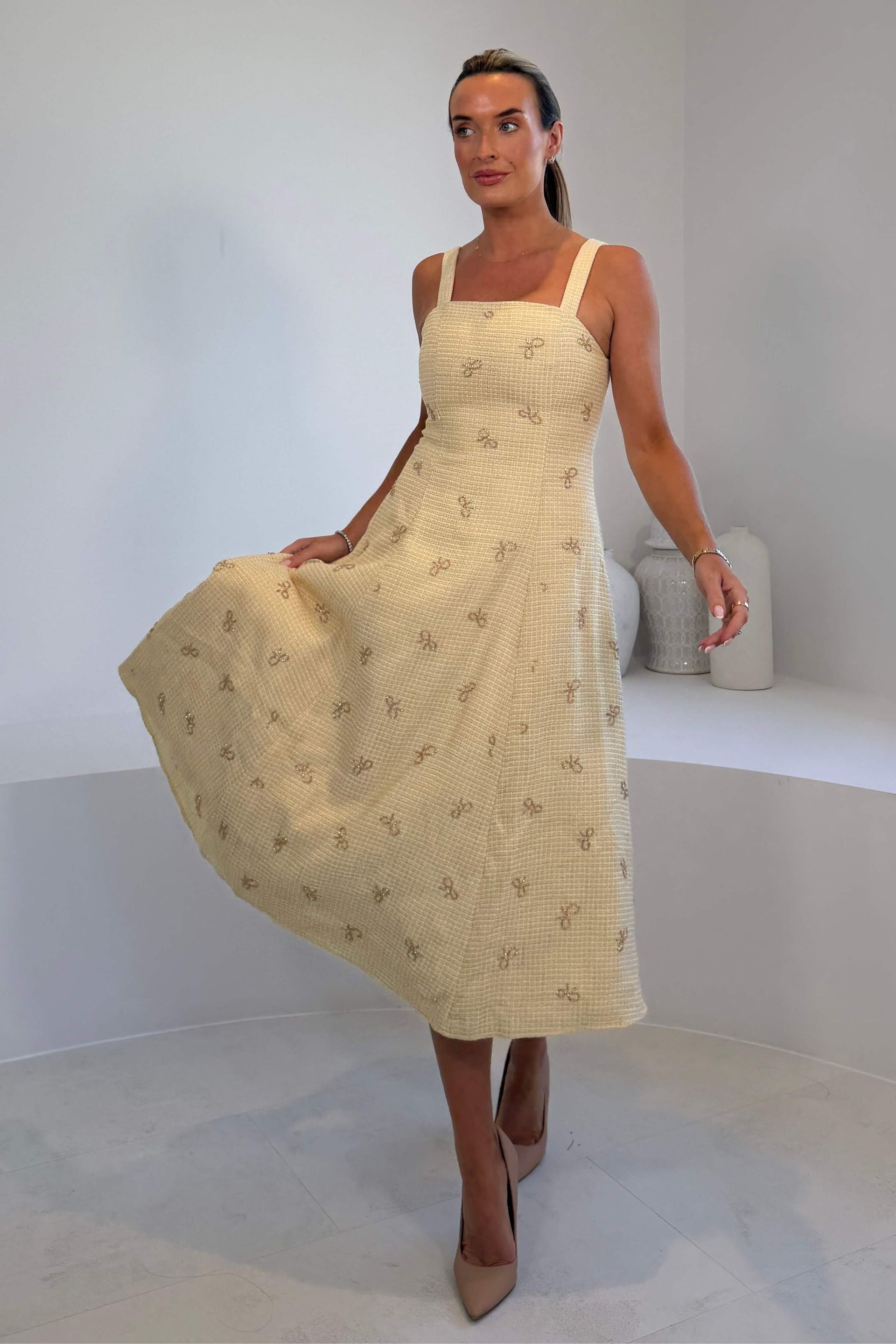 Lyra Beaded Square Neck Maxi Dress Yellow