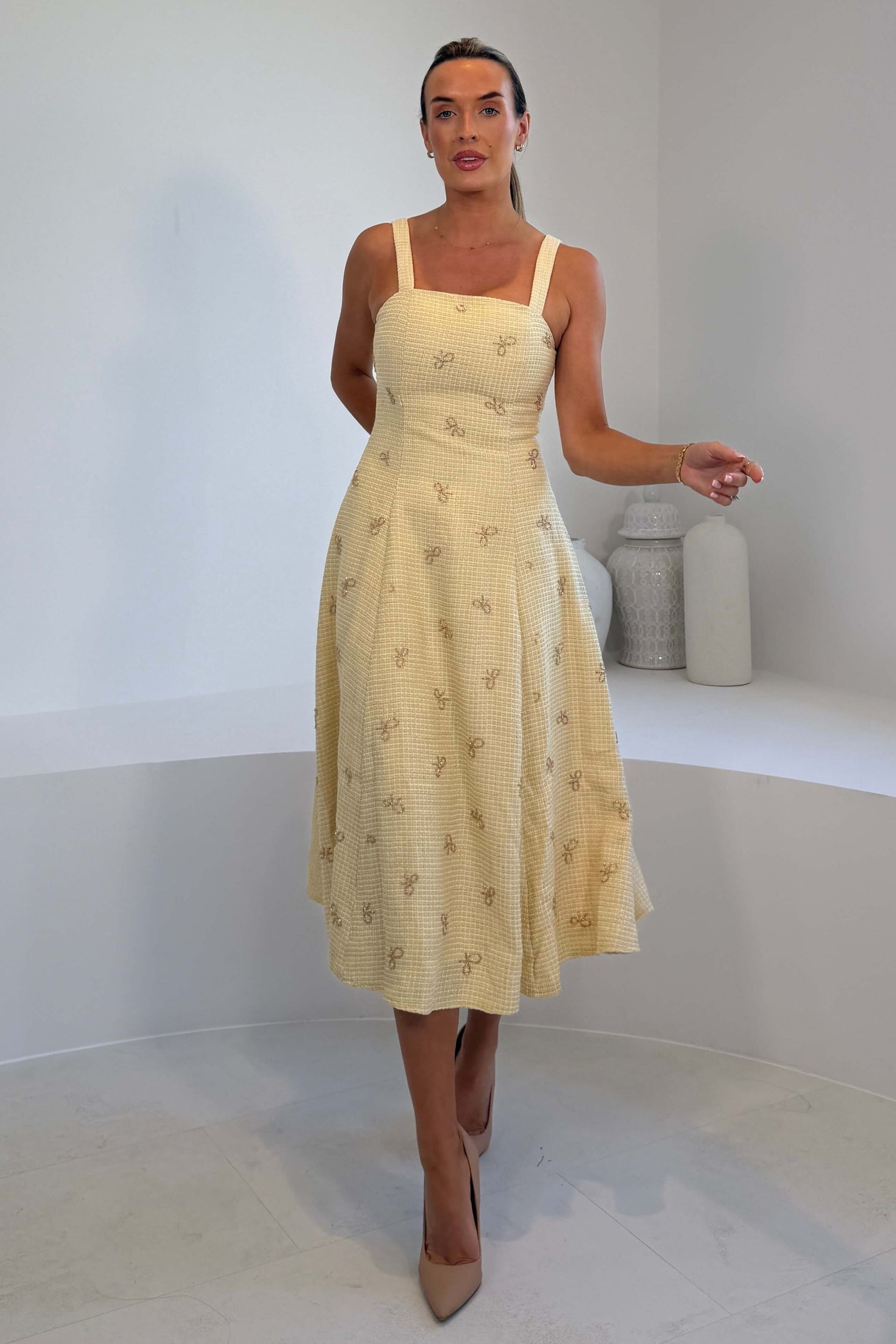 Lyra Beaded Square Neck Maxi Dress Yellow