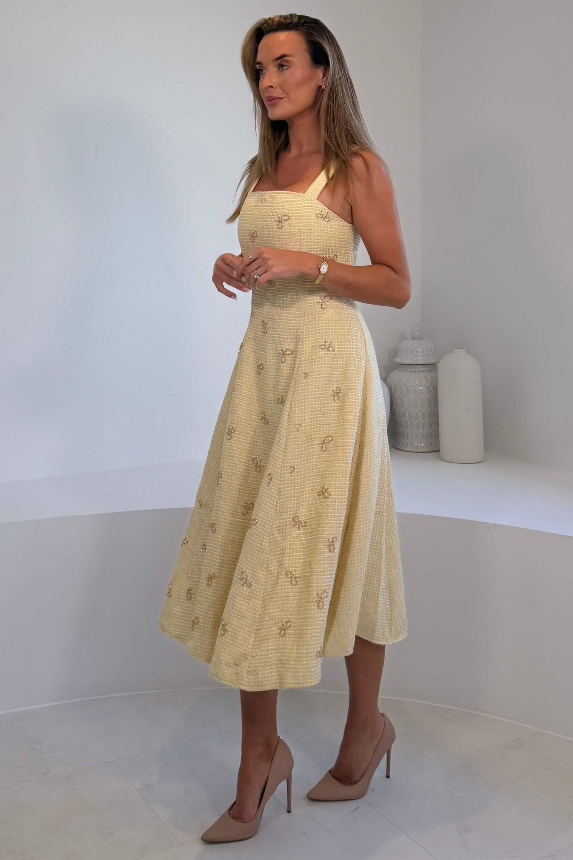 Lyra Beaded Square Neck Maxi Dress Yellow