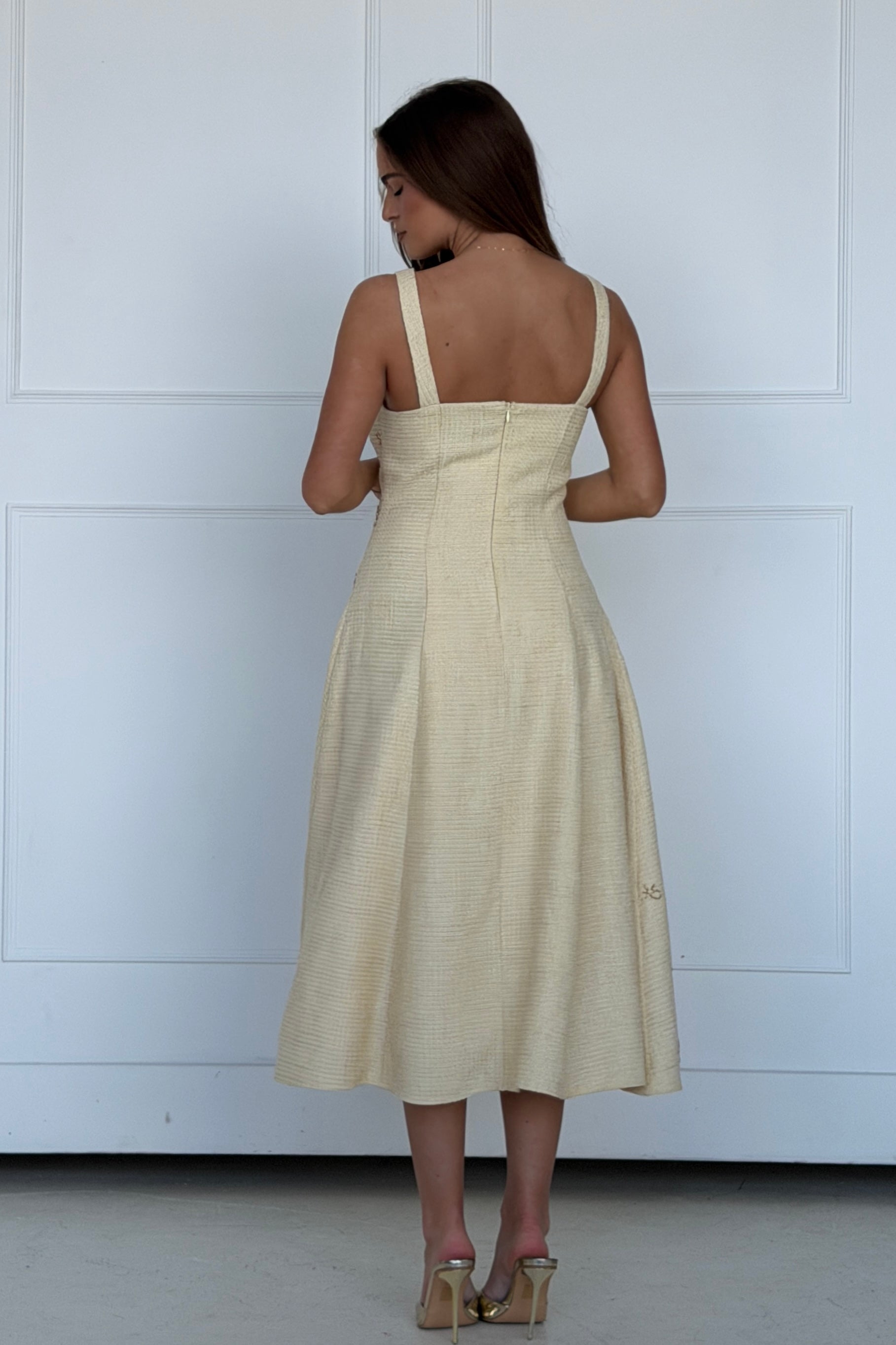 Lyra Beaded Square Neck Maxi Dress Yellow