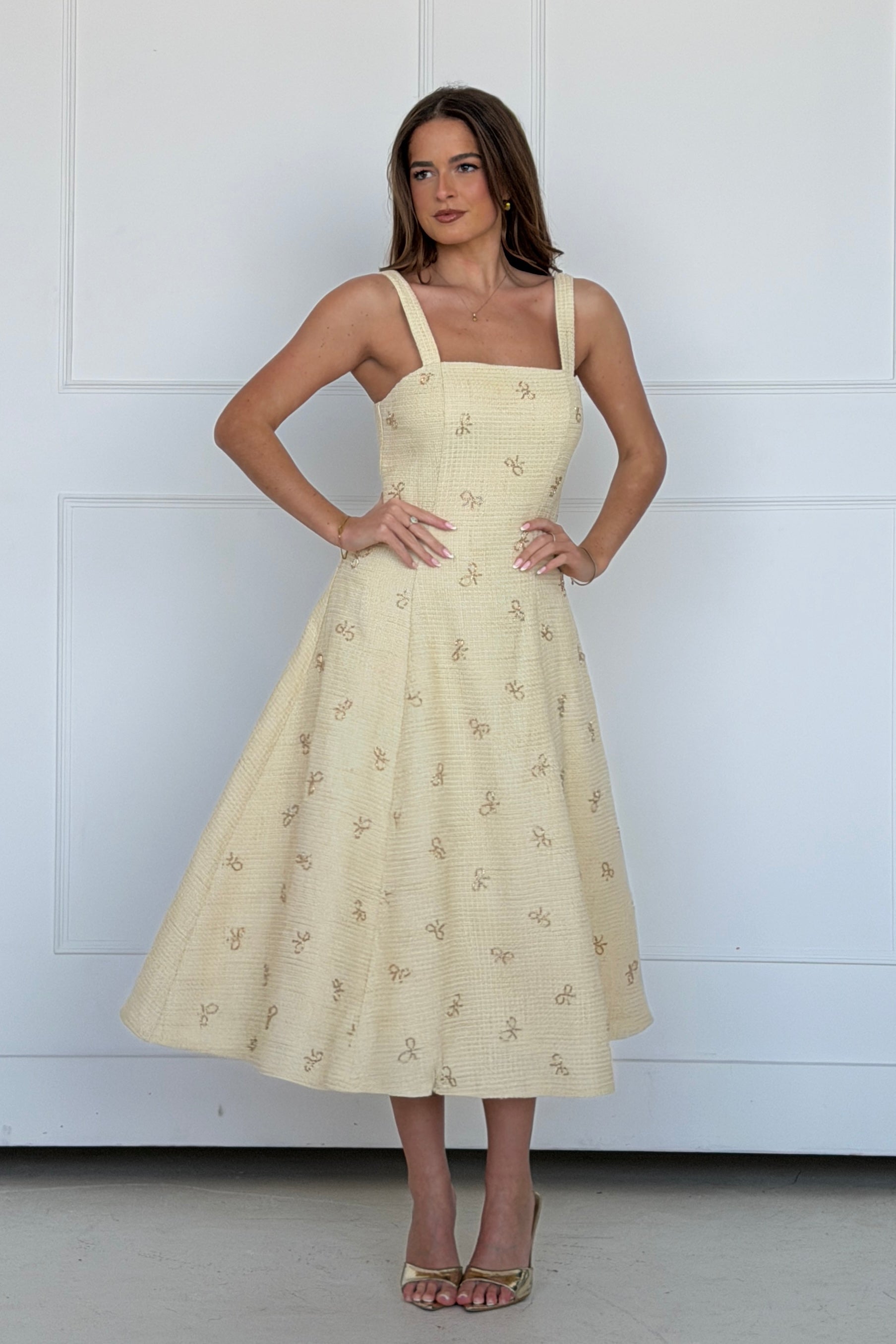 Lyra Beaded Square Neck Maxi Dress Yellow