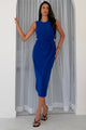 Louisa Gold Buckle Wrap detail Midi Dress Cobalt