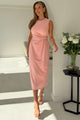 Louisa Gold Buckle Wrap detail Midi Dress Pink