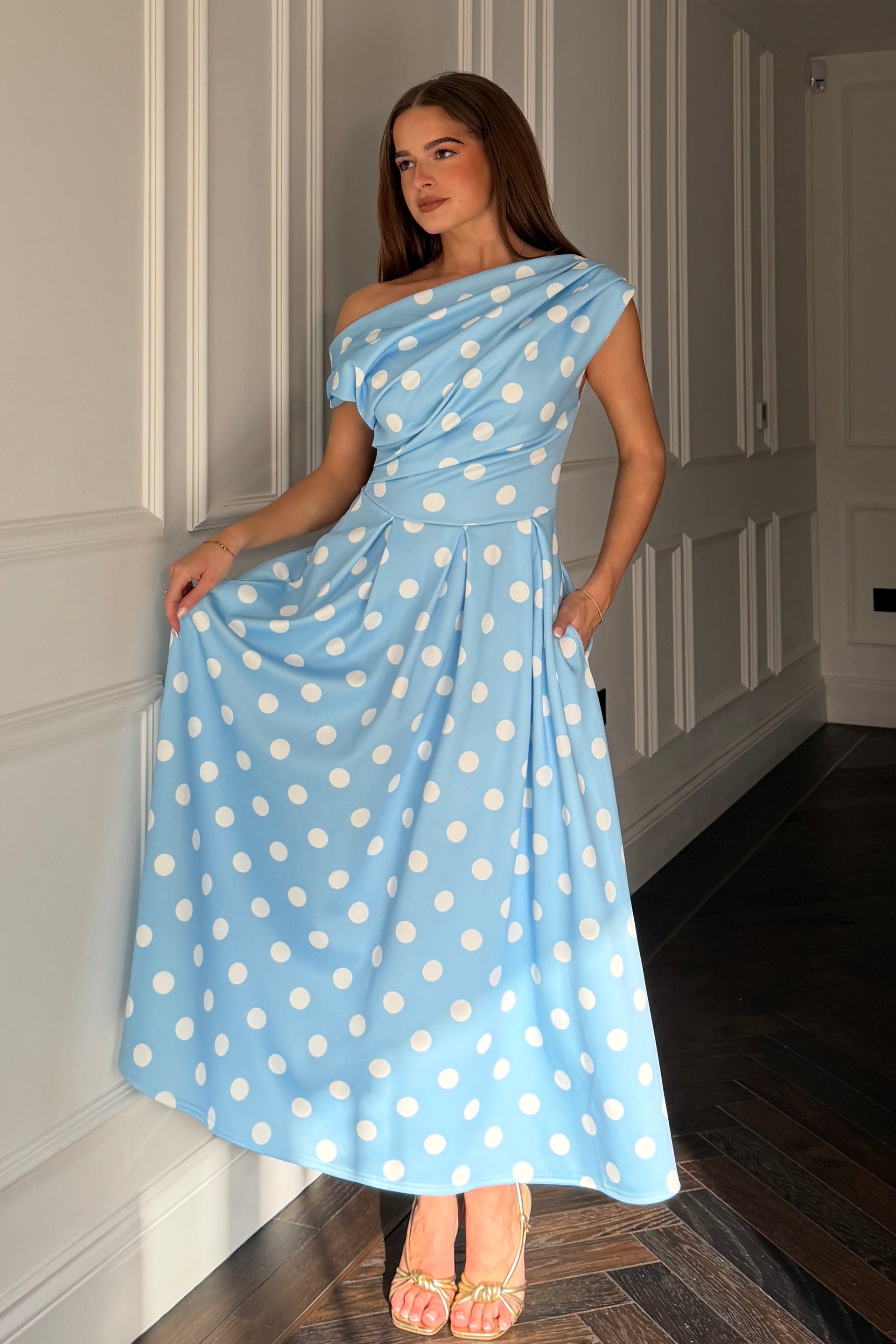 blue skater midi dress Your Needs Front Tie Skater Midi Dress