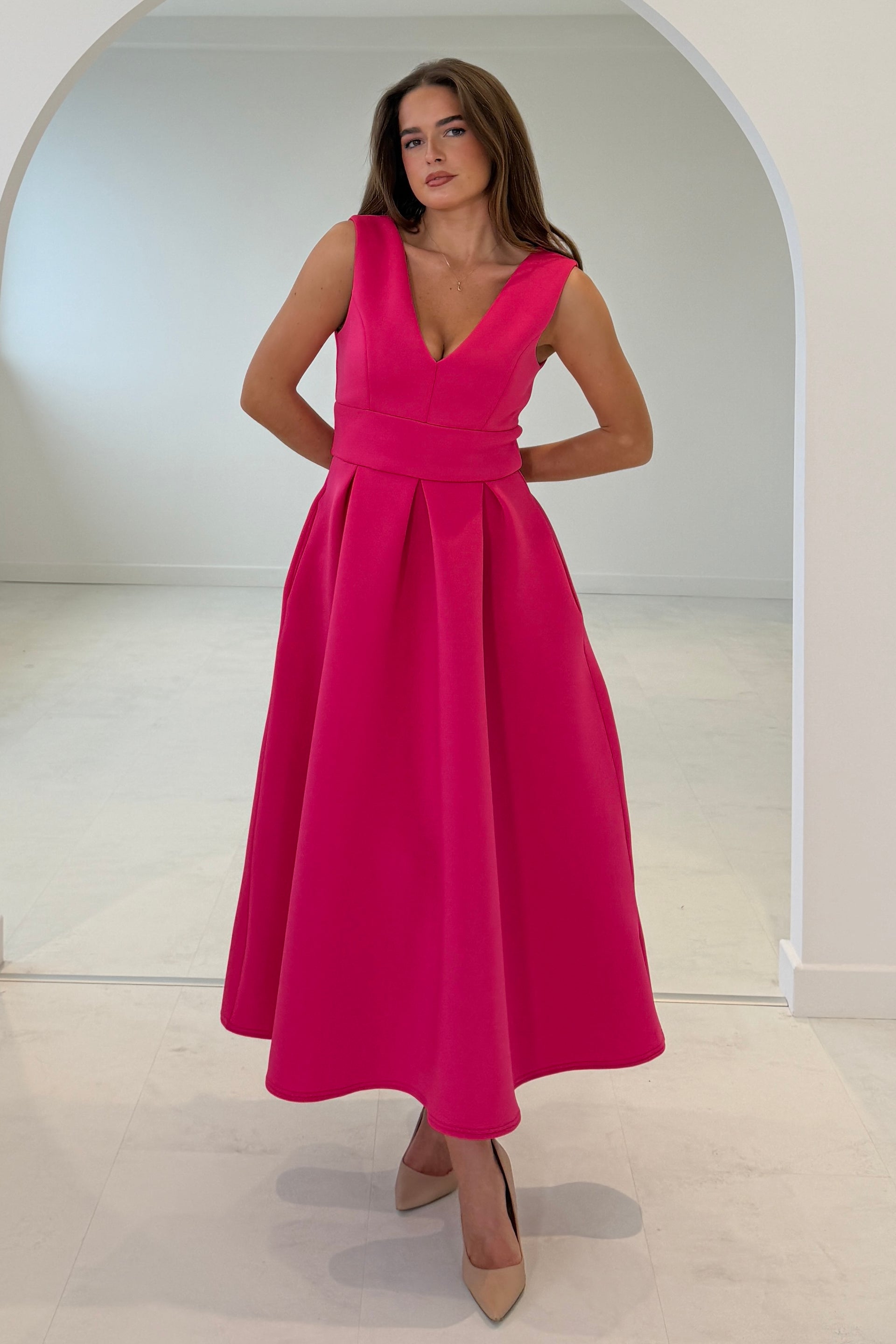 v neck midi skater dress Jersey Printed V-Neck Midi Skater Dress