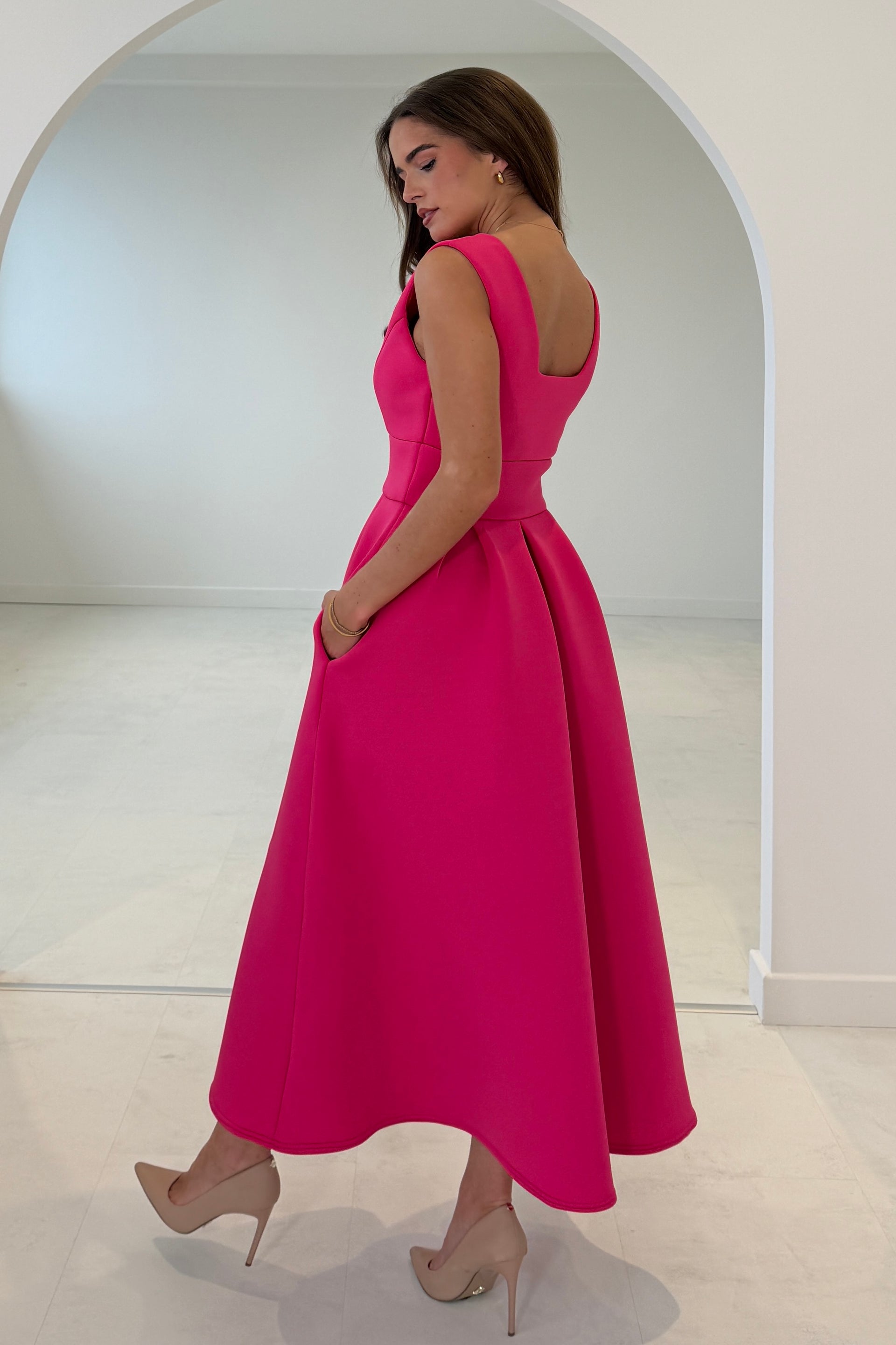 pink v neck skater dress Pink V Neck Skater Dress Used Sandro Pink V-Neck Mini Skater Dress CSD
