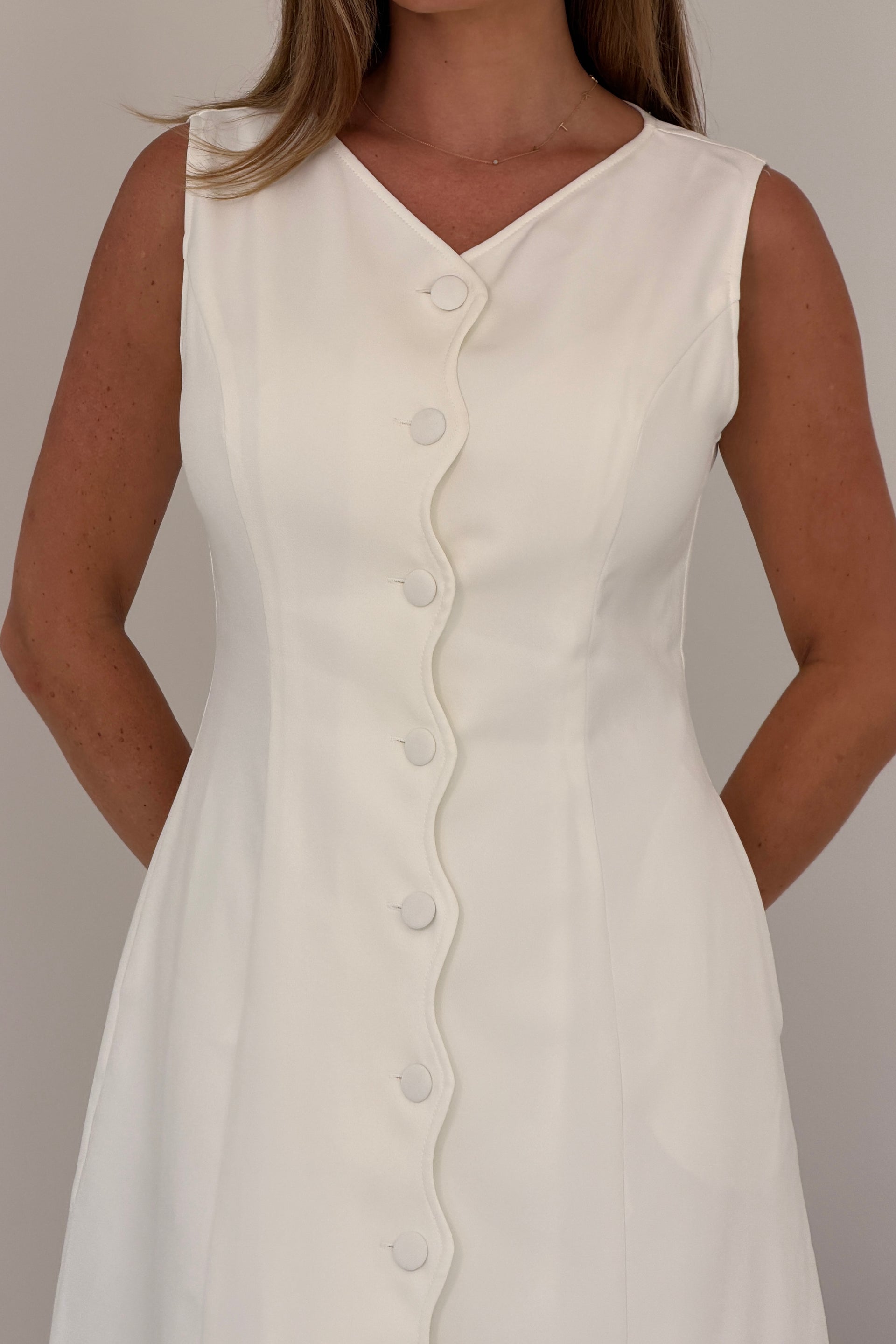 Violetta Scallop Button Detail Mini Dress Ivory