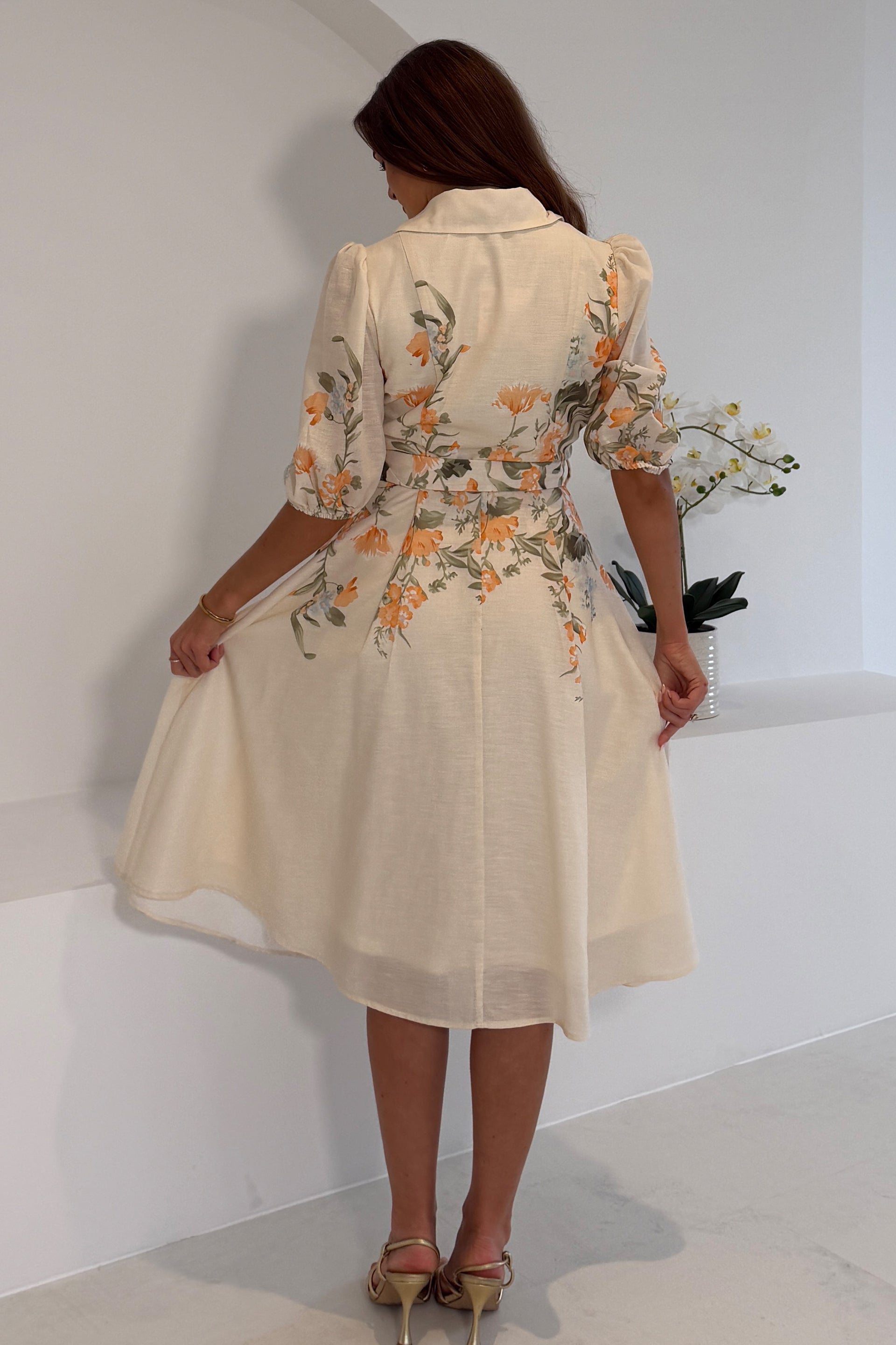 Renata Floral Boarder Print Print Midi Dress Cream – Girl In Mind