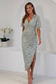 Natasha Angel Sleeve Wrap Midi Dress In Sage Lace