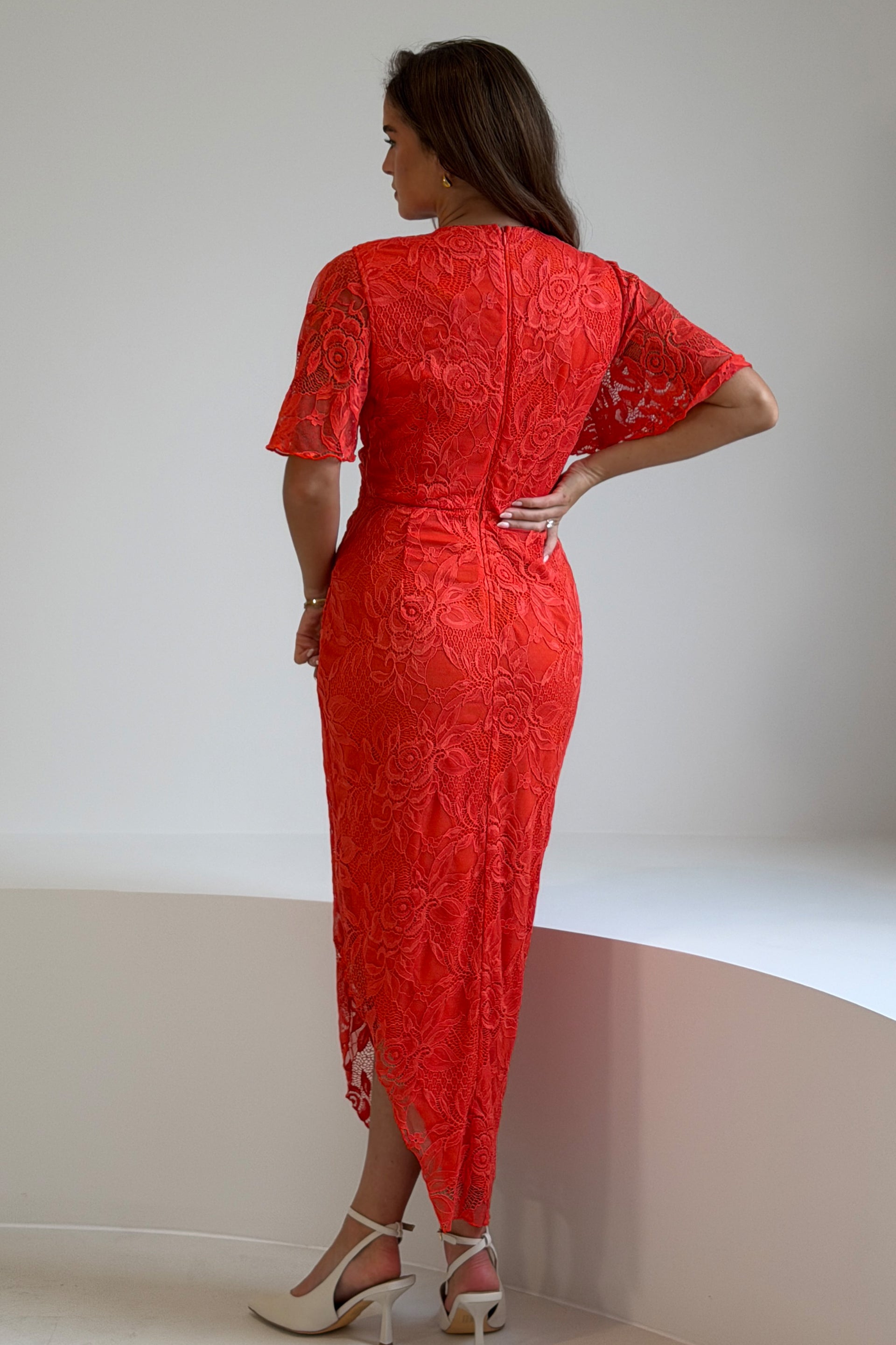 natasha angel sleeve wrap midi dress reviews Natasha Angel Sleeve Wrap Midi Dress In Orange Lace – Girl In Mind