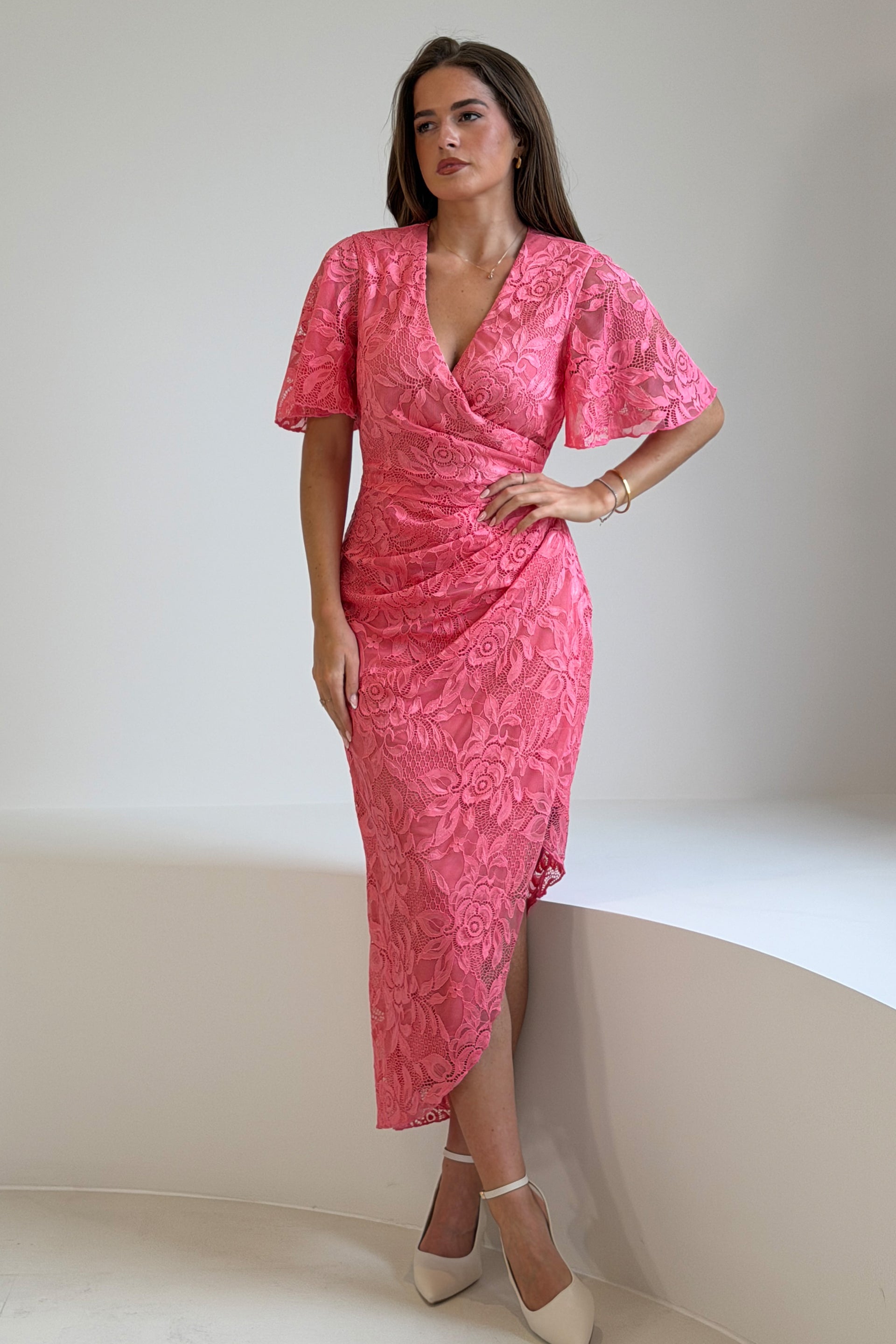 lace wrap midi dress AX Paris Women's Black Lace Long Sleeve Wrap Midi Dress