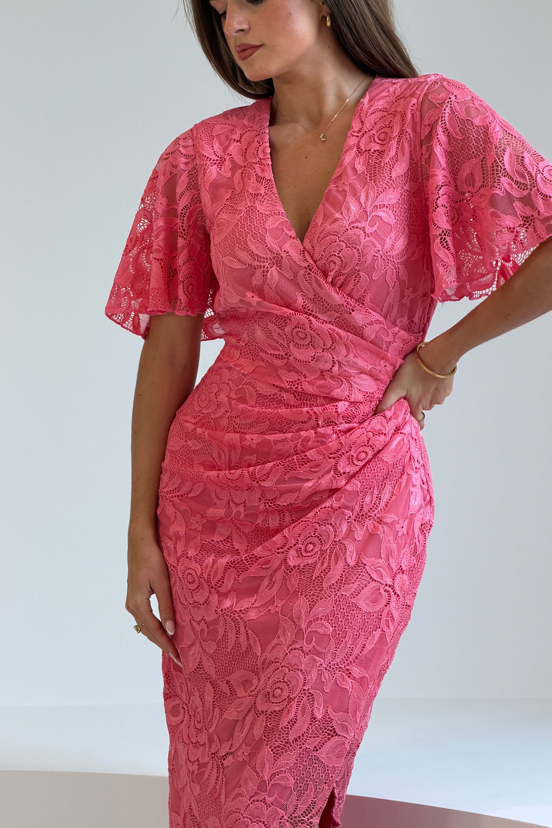 natasha angel sleeve wrap midi dress reviews Natasha Angel Sleeve Wrap Midi Dress In Pink Lace – Girl In Mind