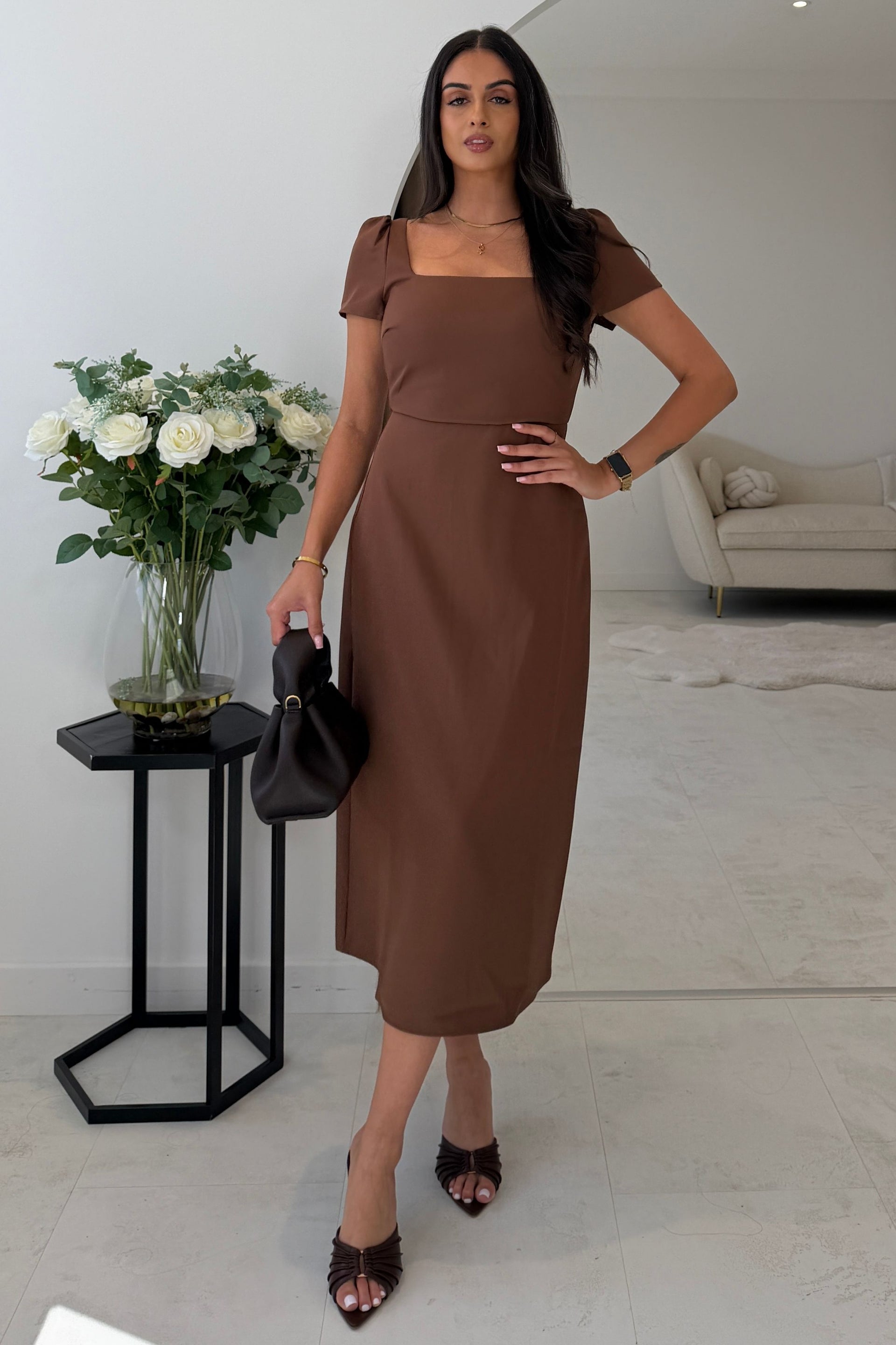 Valentina Midi Dress Brown