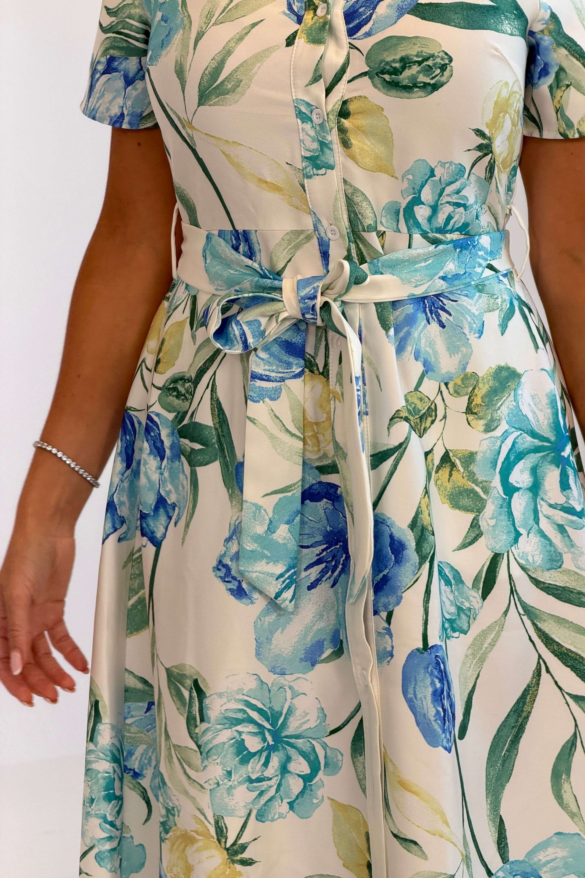 Roselia Floral Belted Maxi Shirt Dress Ivory