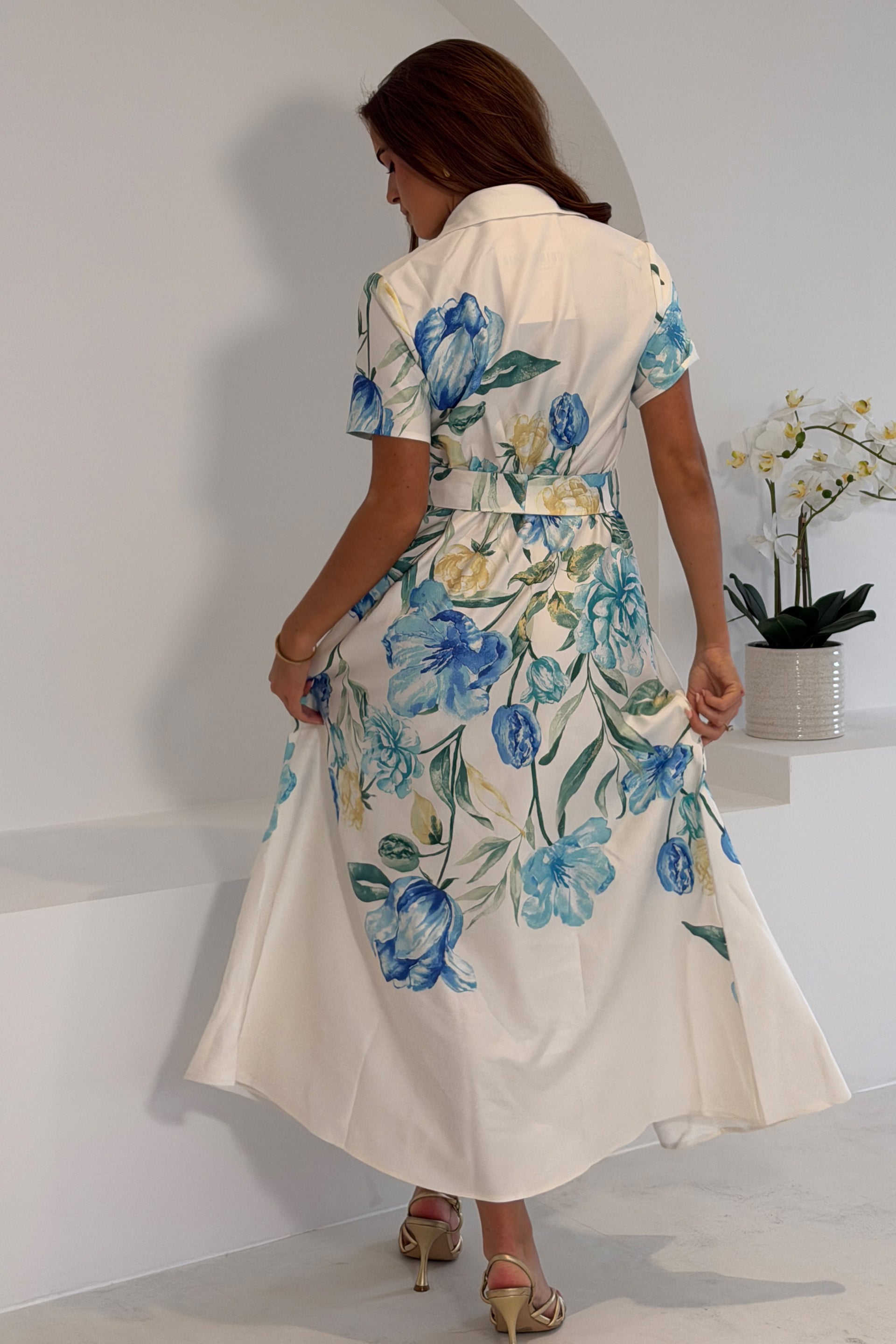 Roselia Floral Belted Maxi Shirt Dress Ivory