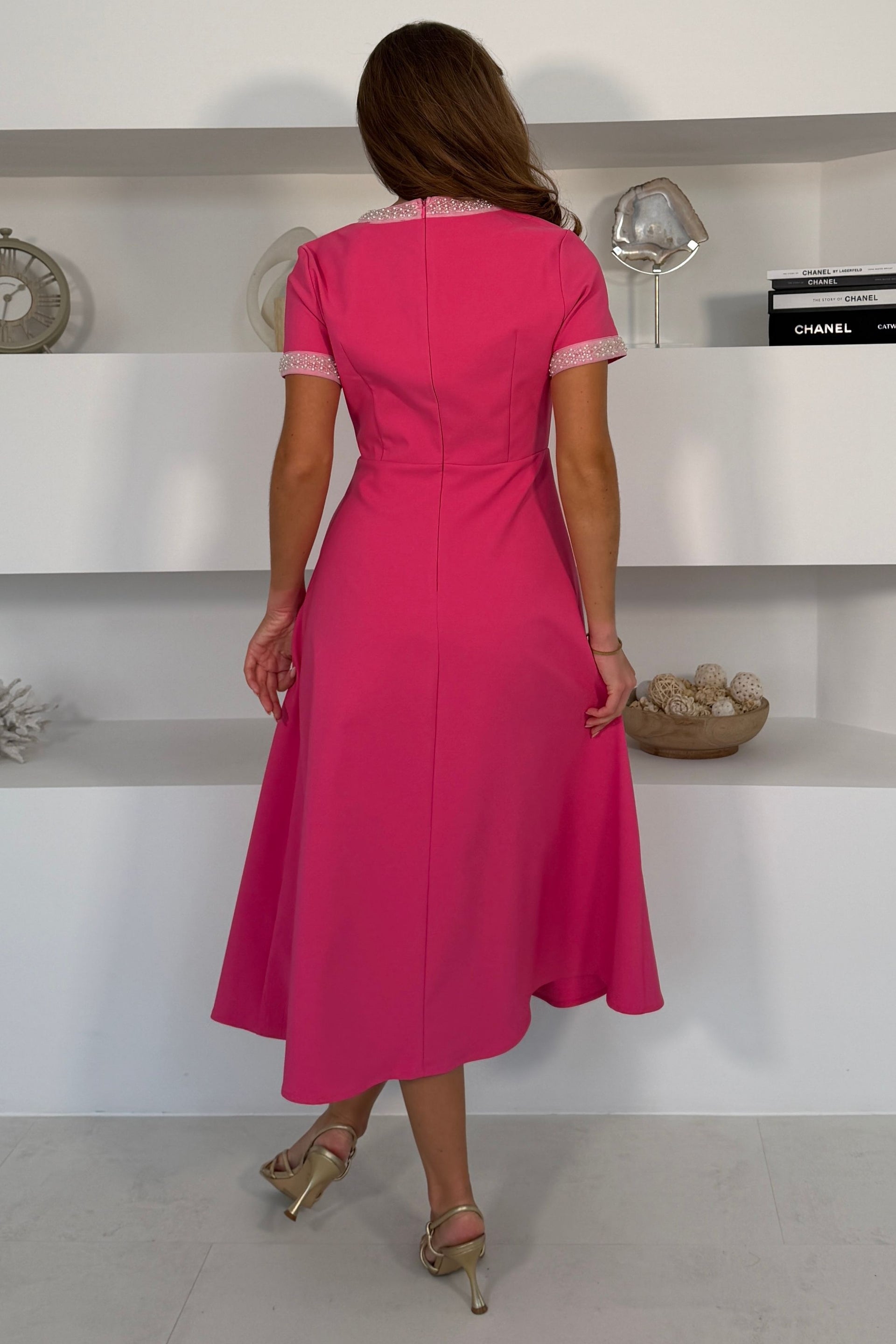 Natalia Beaded Midi Dress Pink