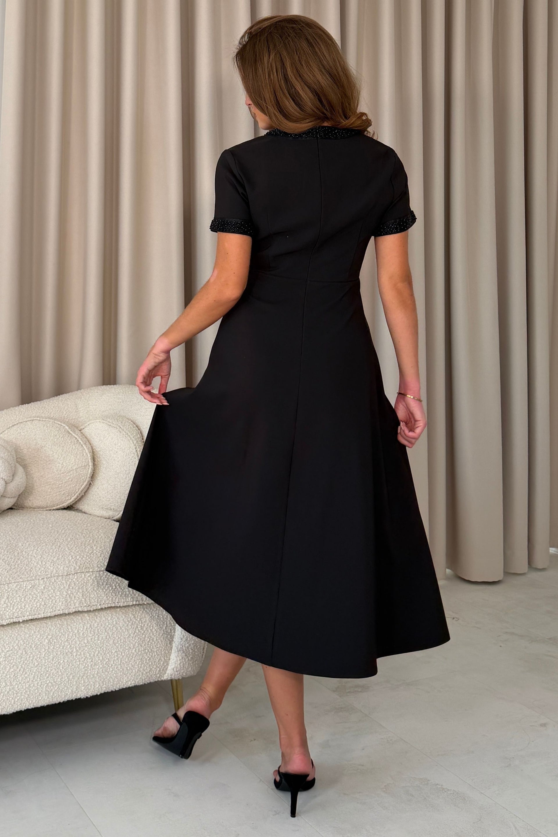 Natalia Beaded Bow Midi Dress Black