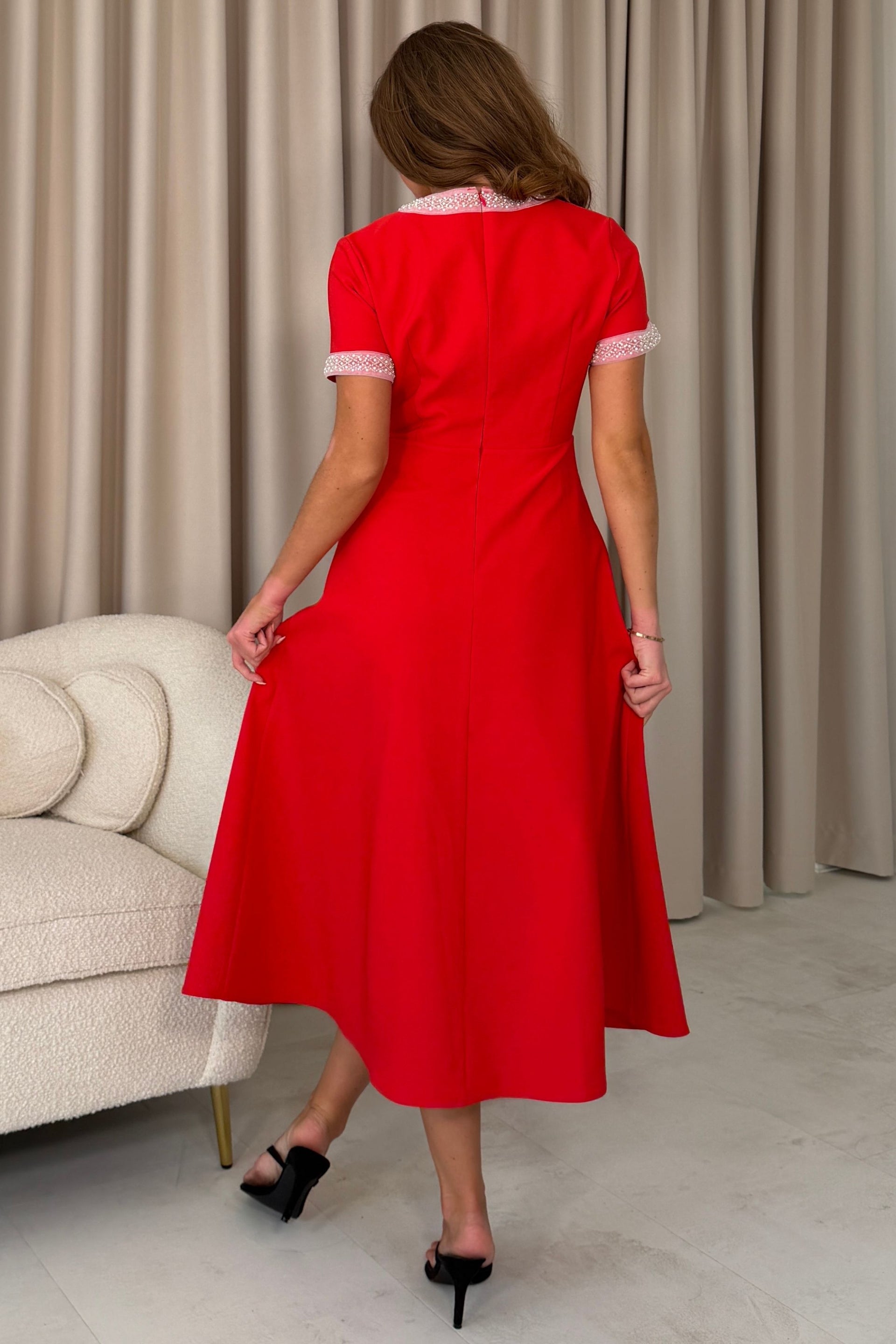 Natalia Beaded Midi Dress Red