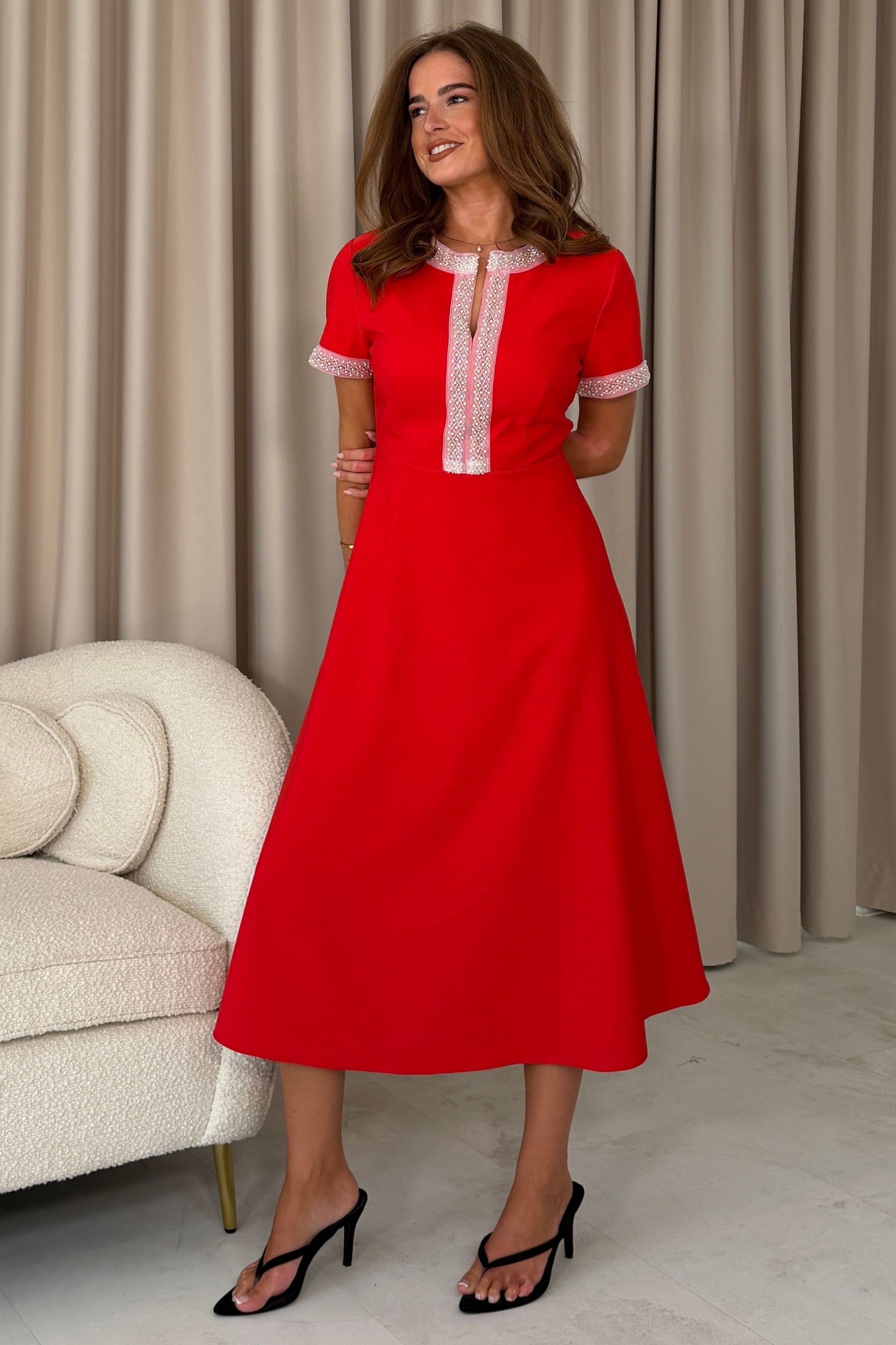 Natalia Beaded Midi Dress Red