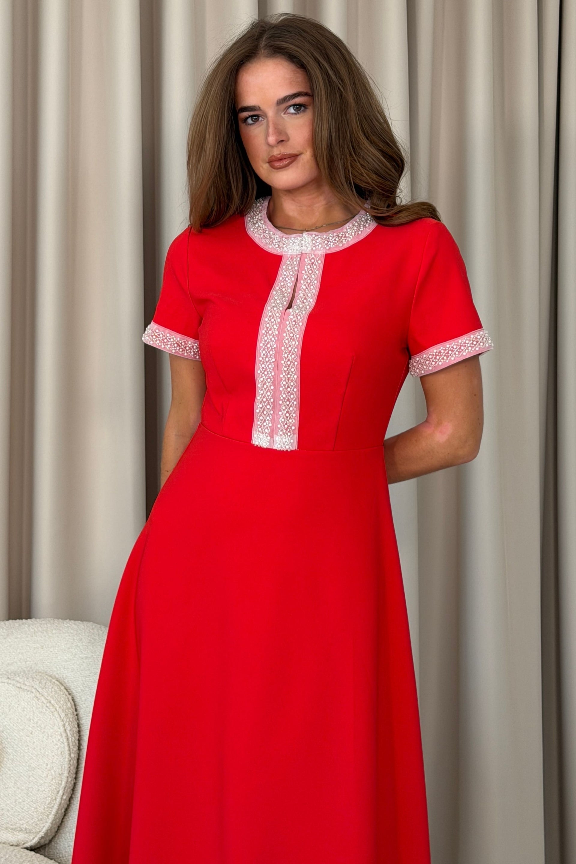 Natalia Beaded Midi Dress Red
