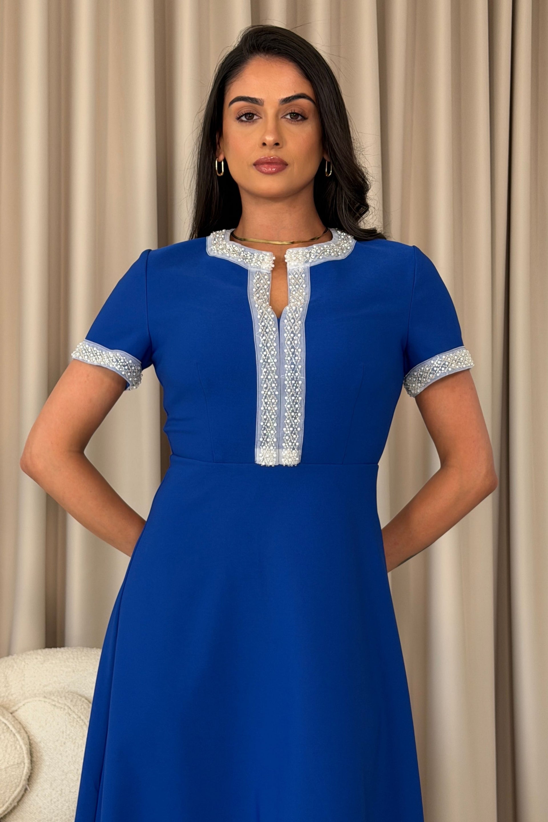 Natalia Beaded Midi Dress Cobalt