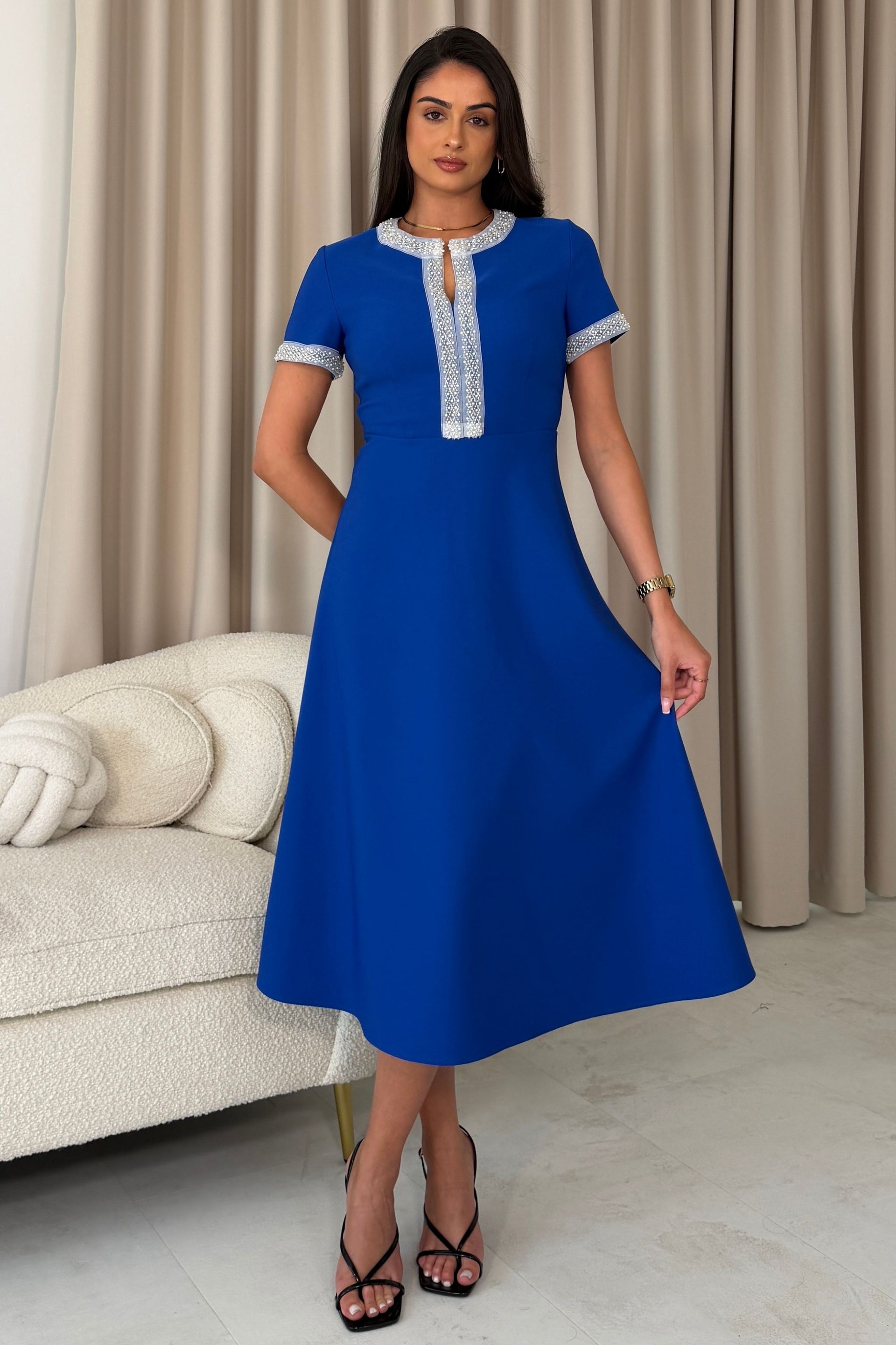 Natalia Beaded Midi Dress Cobalt