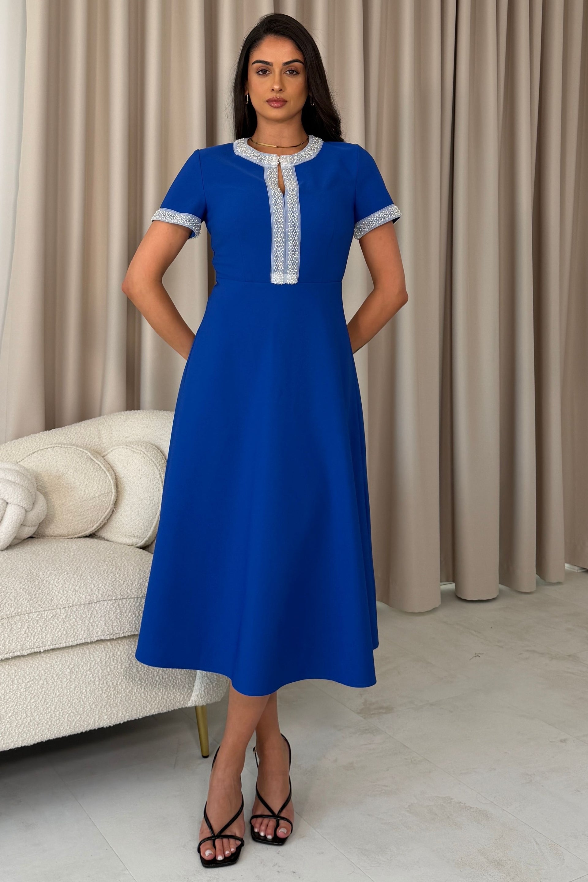 Natalia Beaded Midi Dress Cobalt