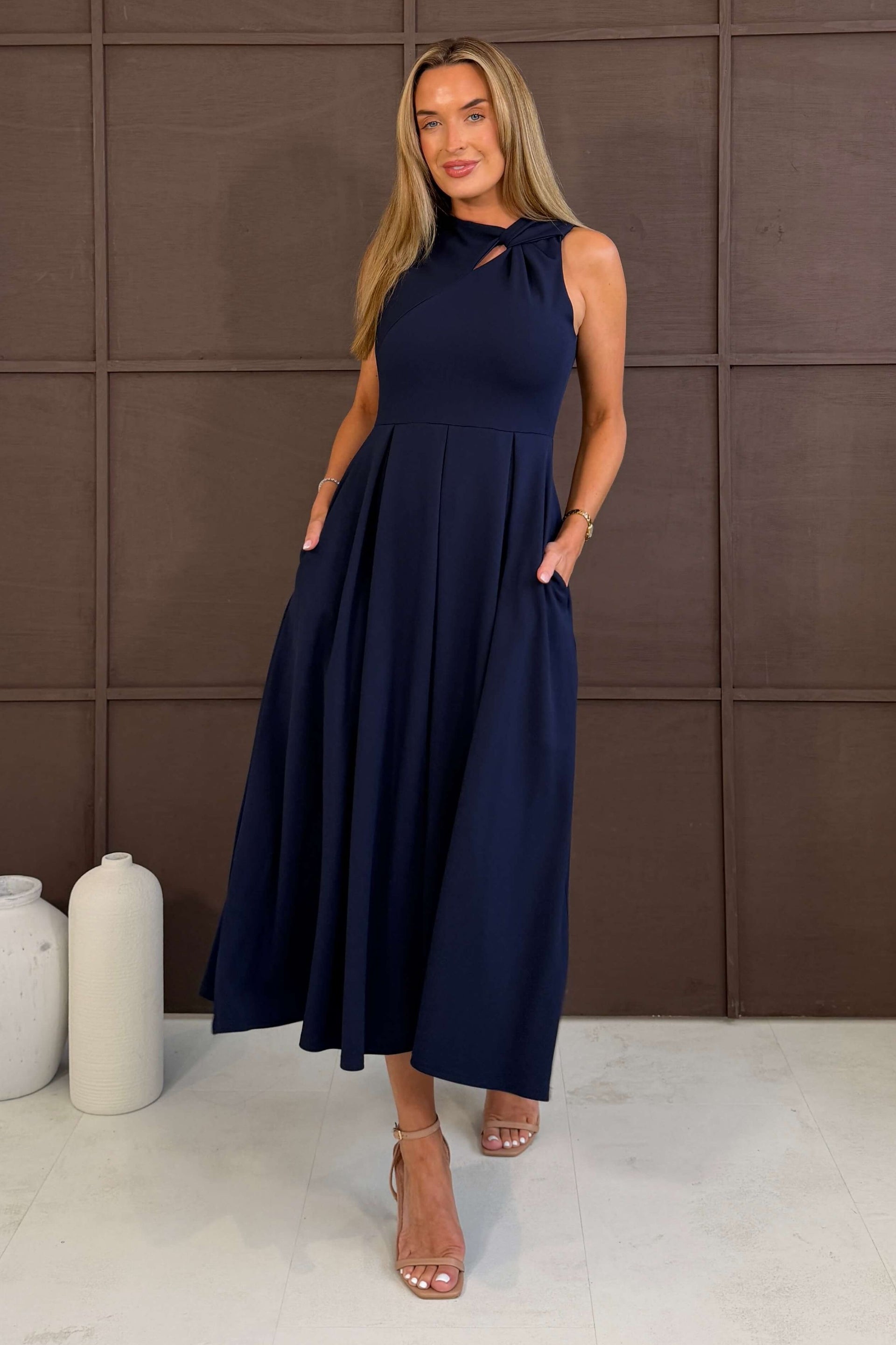 Anastasia Knot Detail Midi Dress Navy